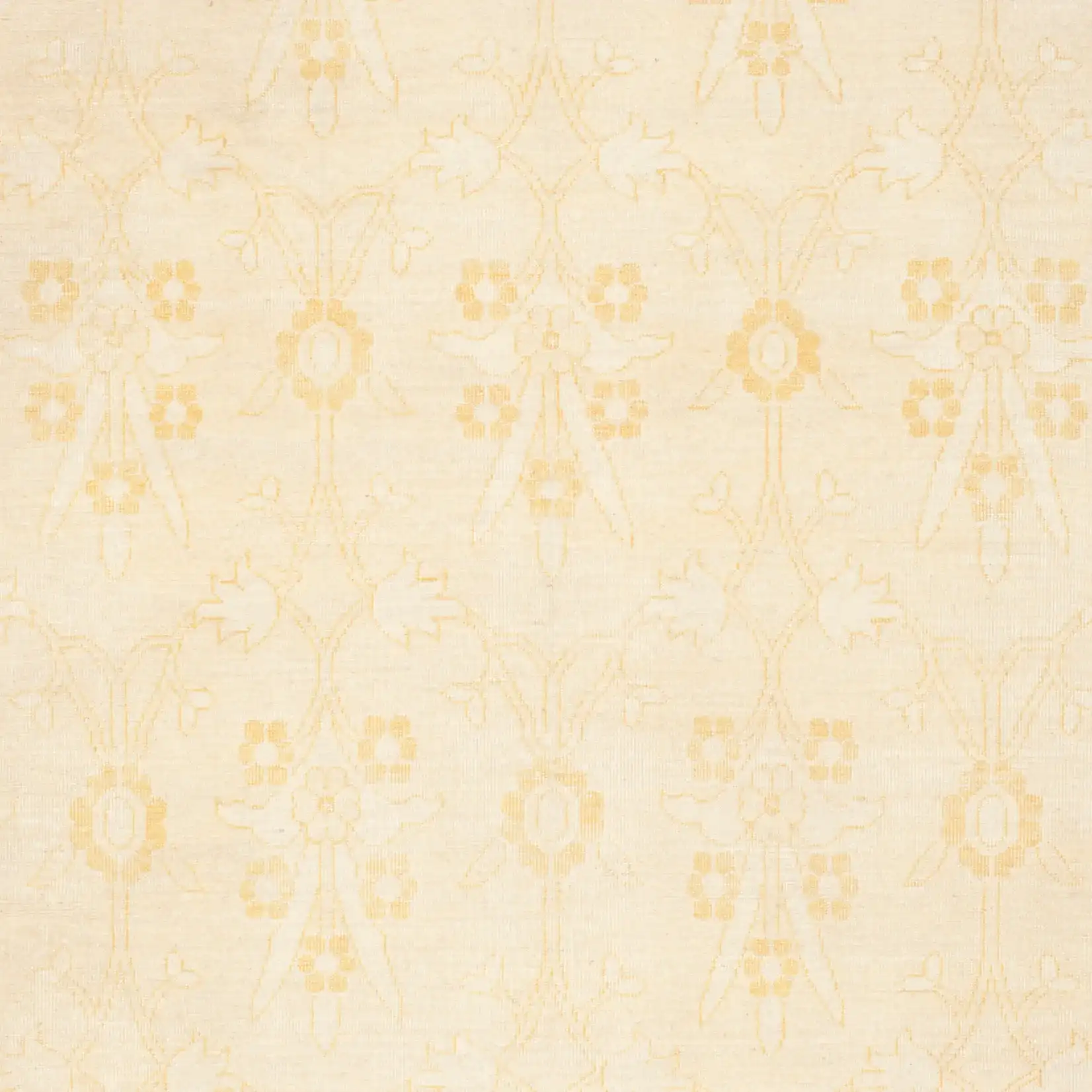 Oushak Palmette And Vine Hand-Knotted Wool Rug in Gold in a styled room