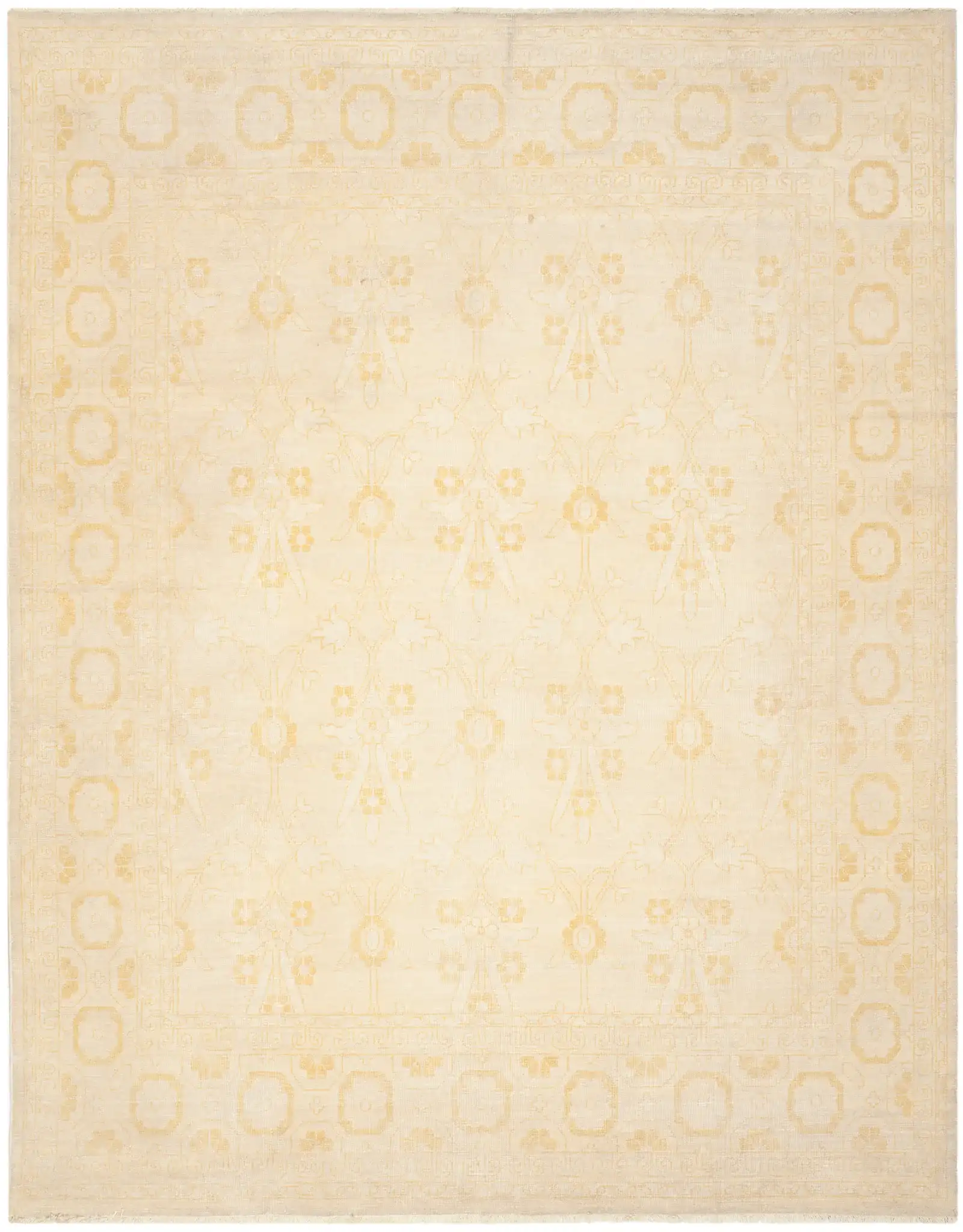 Oushak Palmette And Vine Hand-Knotted Wool Rug in Gold
