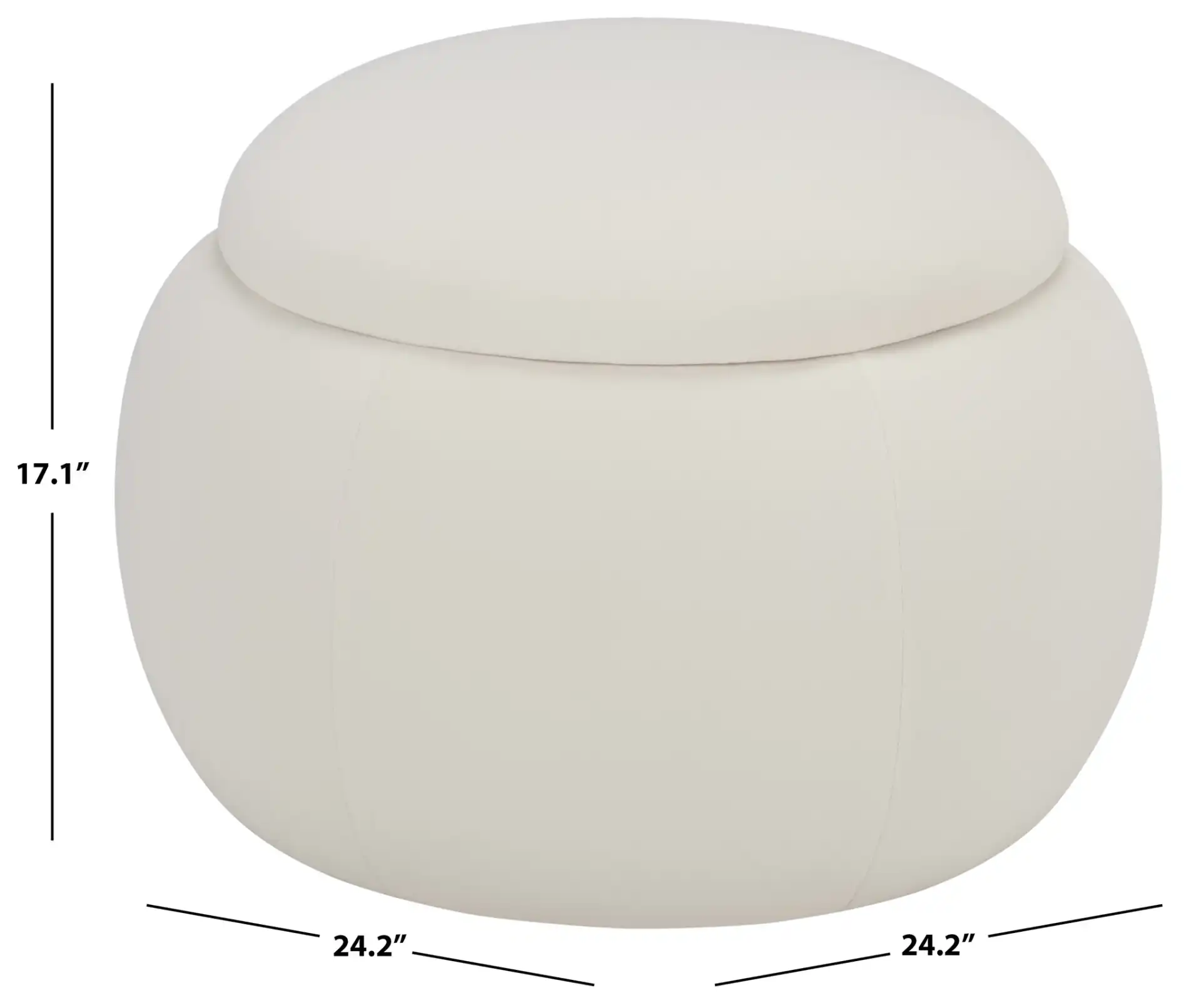 Siara Round Storage Ottoman in Cream, detail view