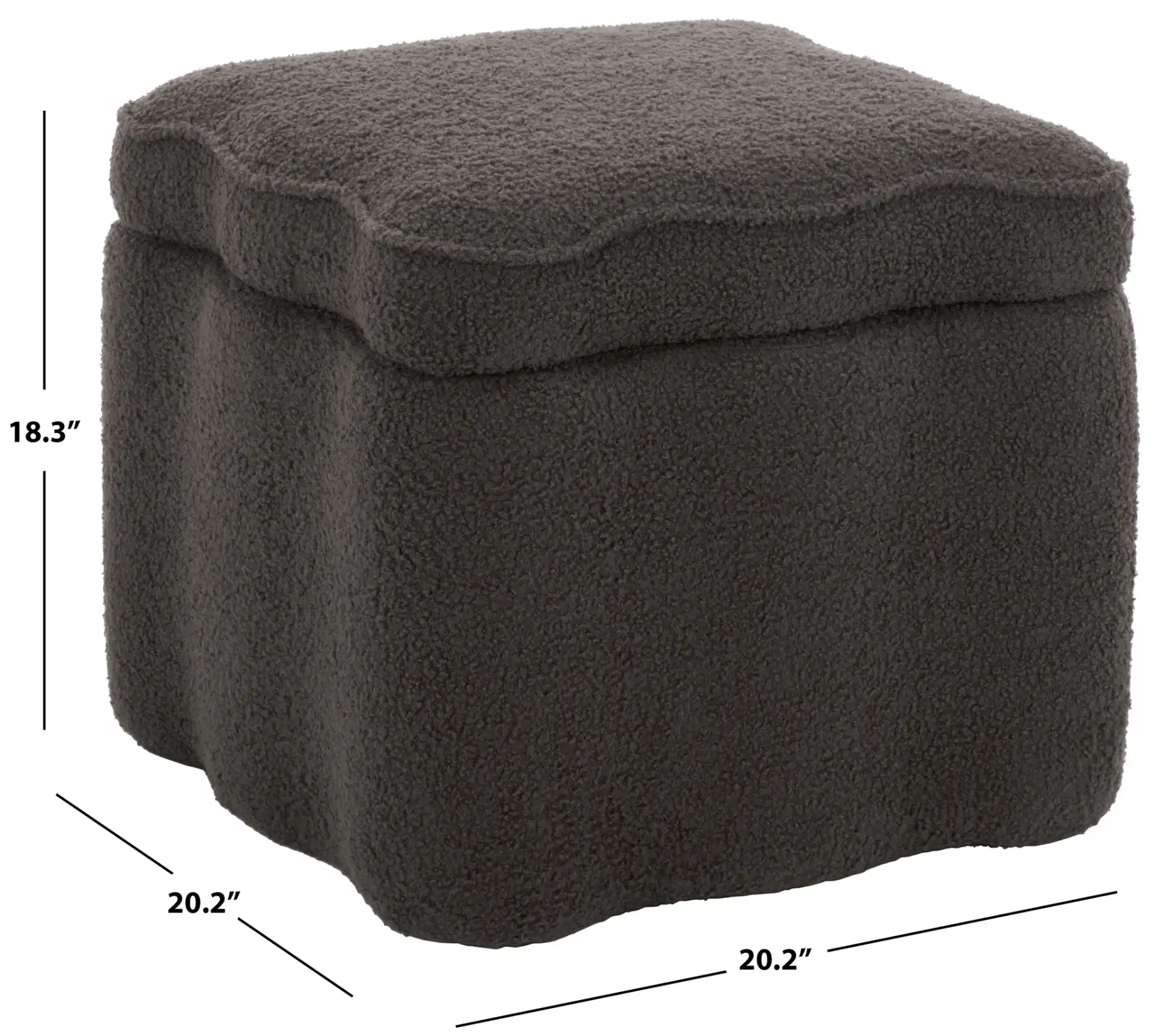 Emmie Square Storage Ottoman in Brown, detail view
