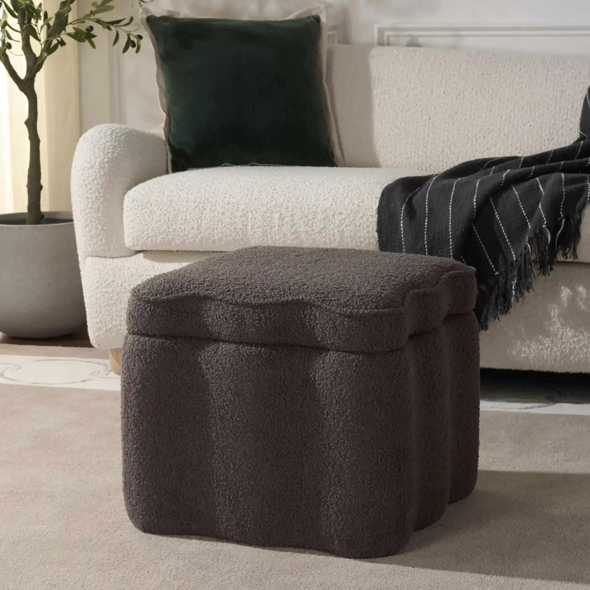 Emmie Square Storage Ottoman in Brown in a styled room