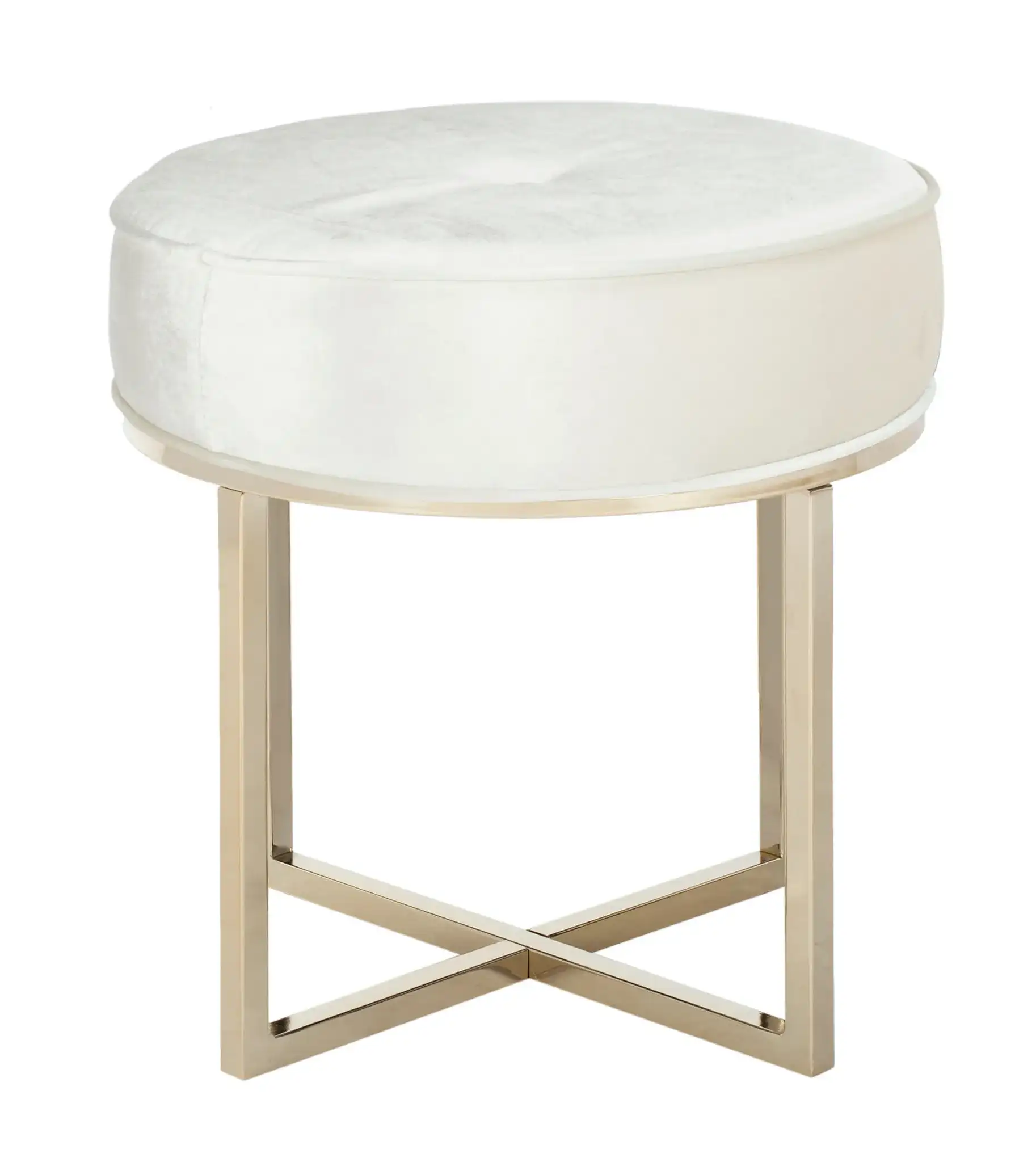 Angelea Round Ottoman in Navy Blue / Brass, detail view