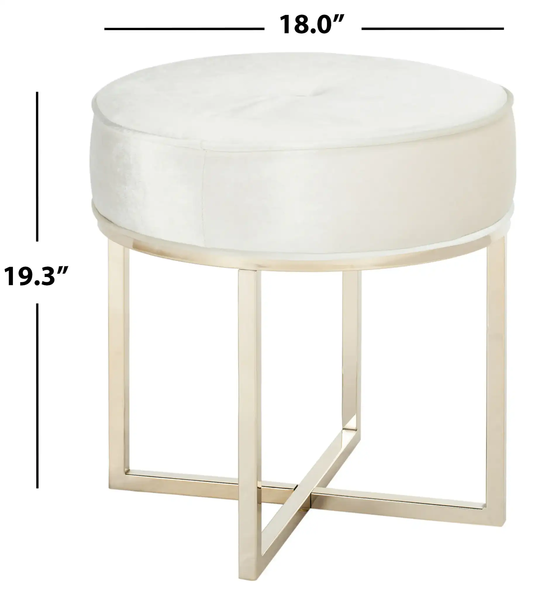 Angelea Round Ottoman in Navy Blue / Brass, detail view