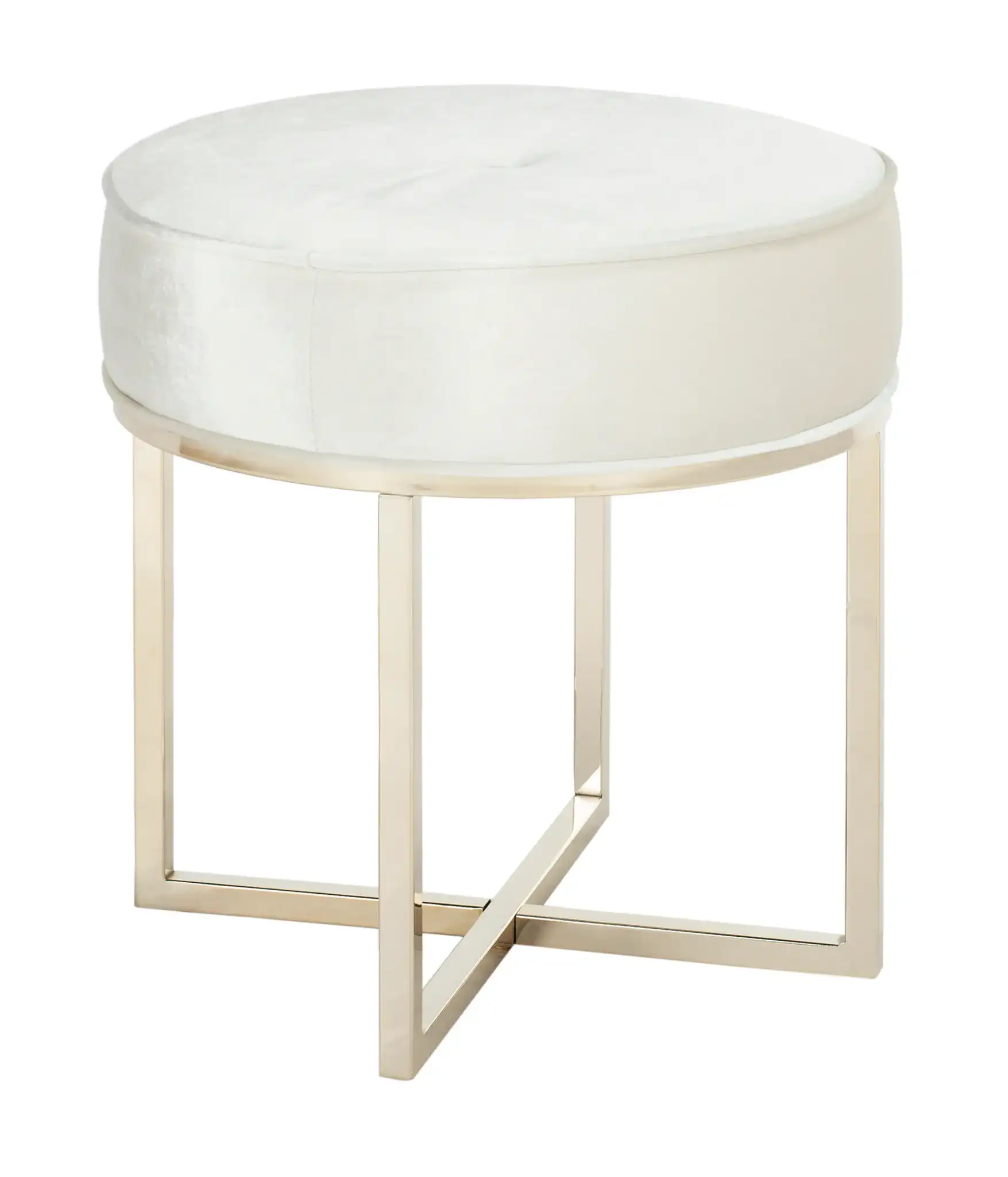 Angelea Round Ottoman in Navy Blue / Brass, detail view