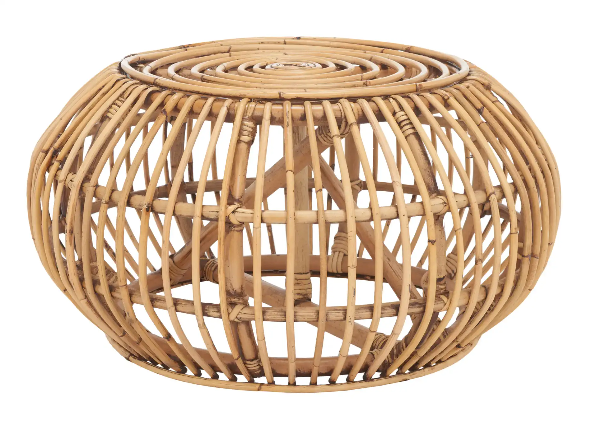 Jacynda Round Ottoman in Honey Brown Wash, detail view