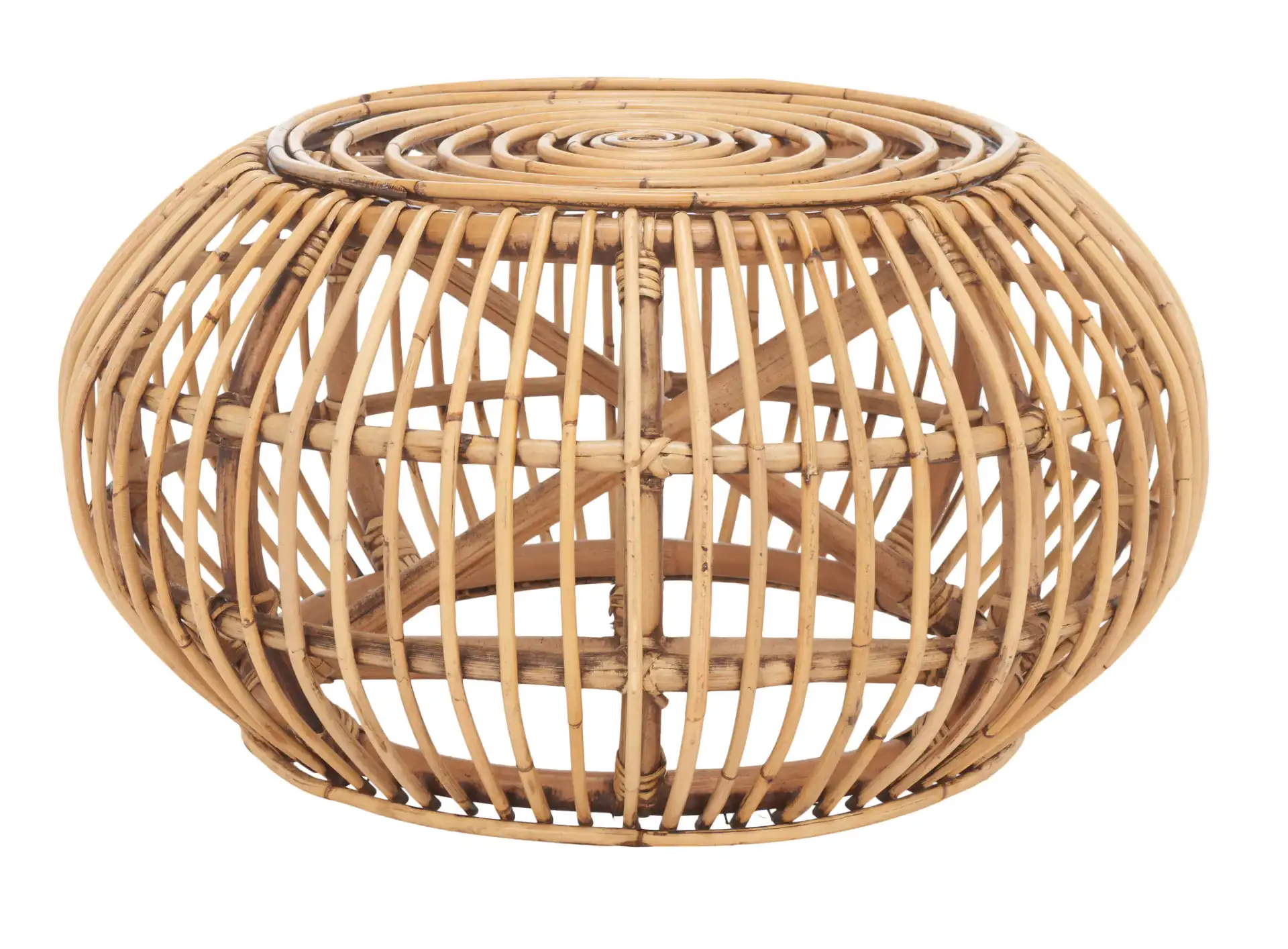Jacynda Round Ottoman in Honey Brown Wash, detail view