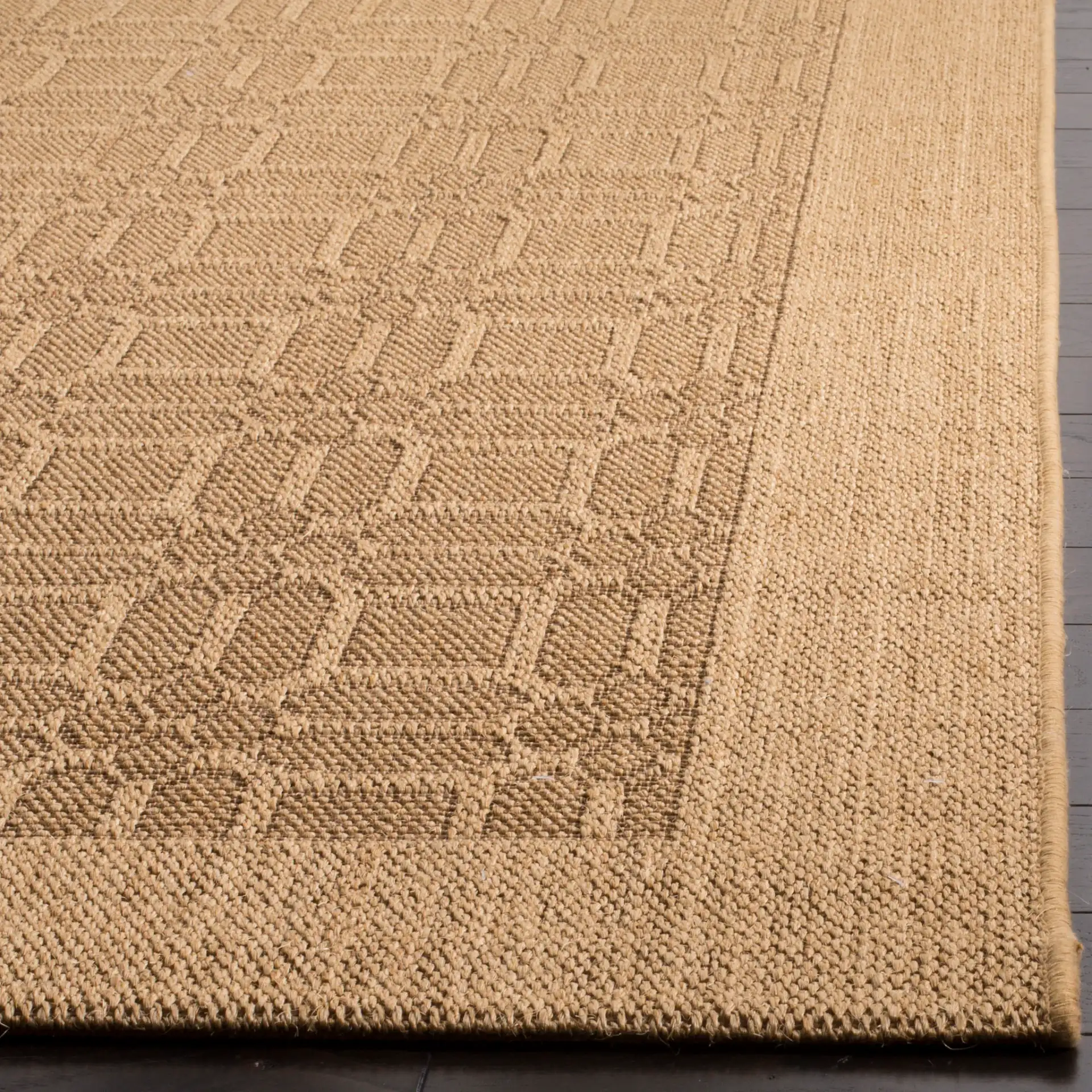 Palm Beach Grid Border Rug in Maize in a styled room