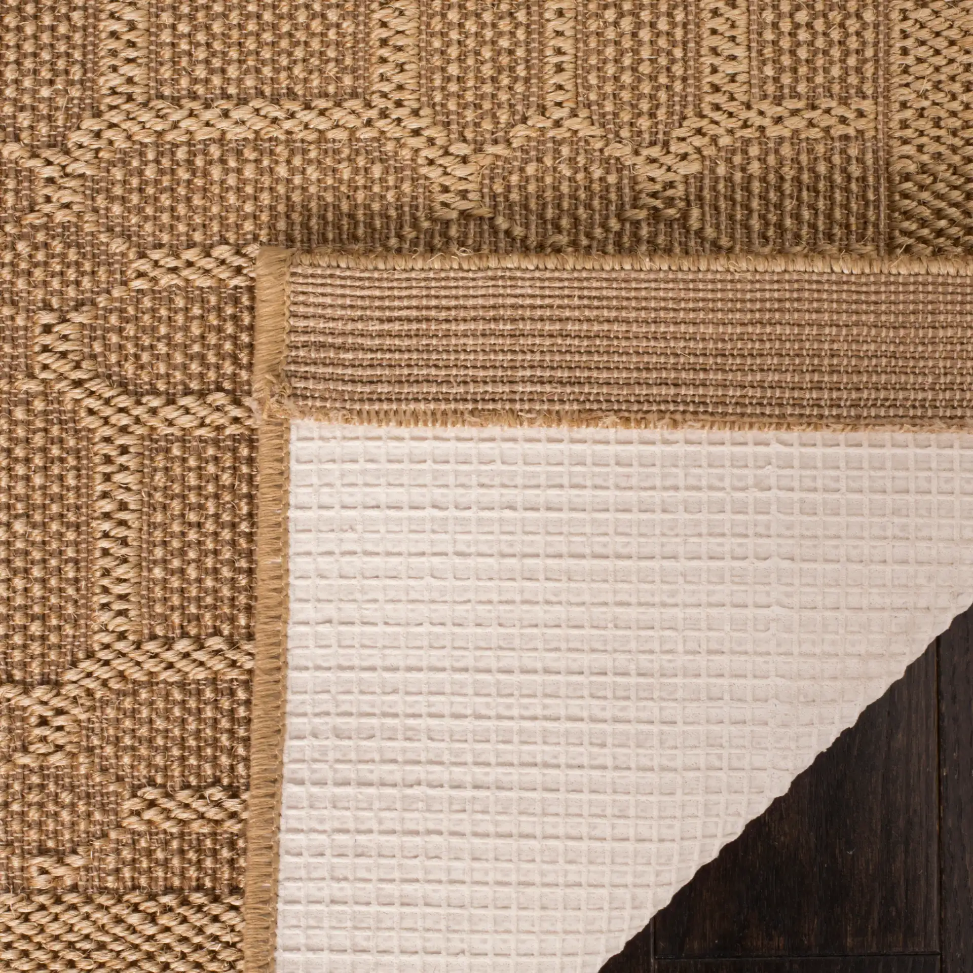 Palm Beach Grid Border Rug in Maize in a styled room
