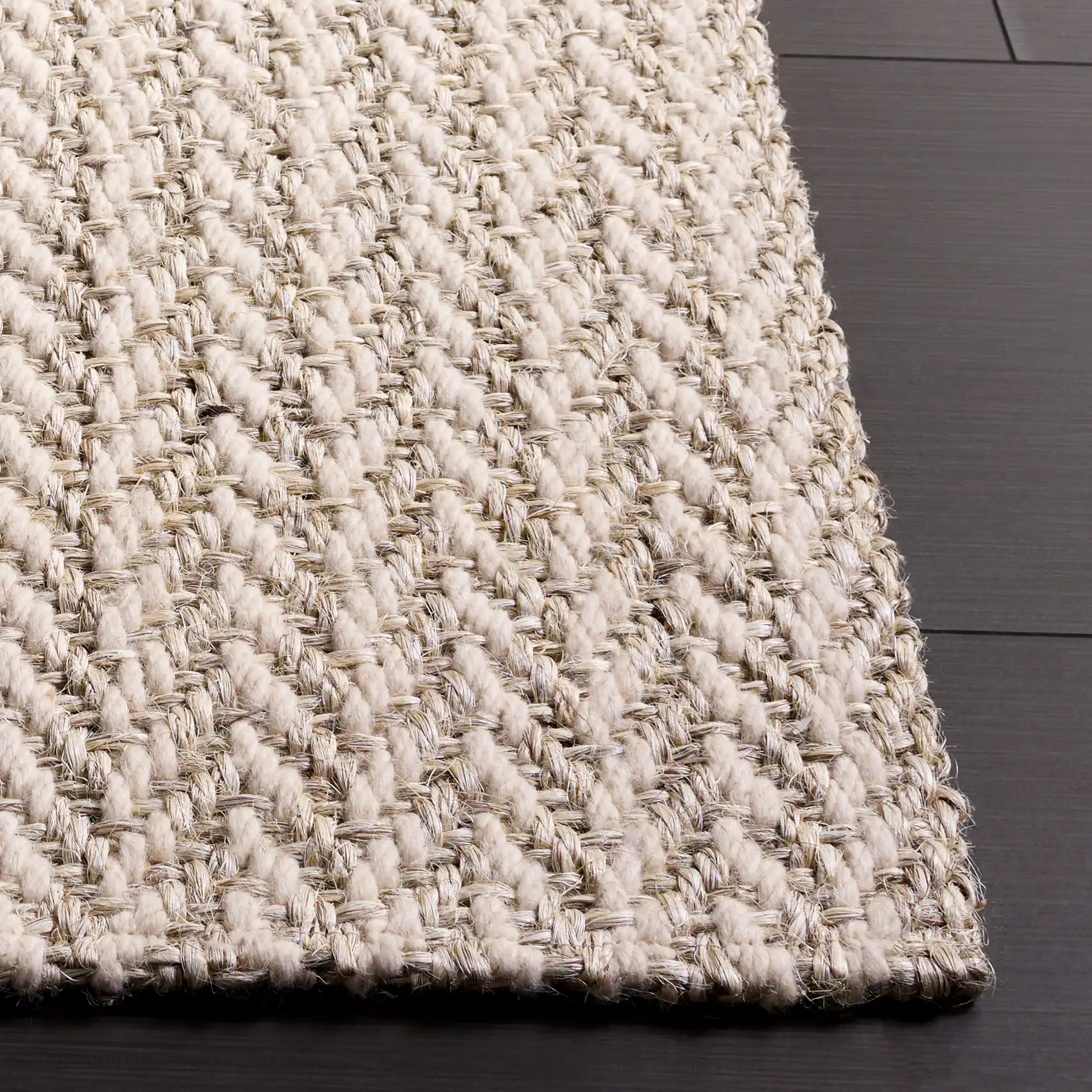 Tulum Herringbone Rug in Ivory / Gray in a styled room