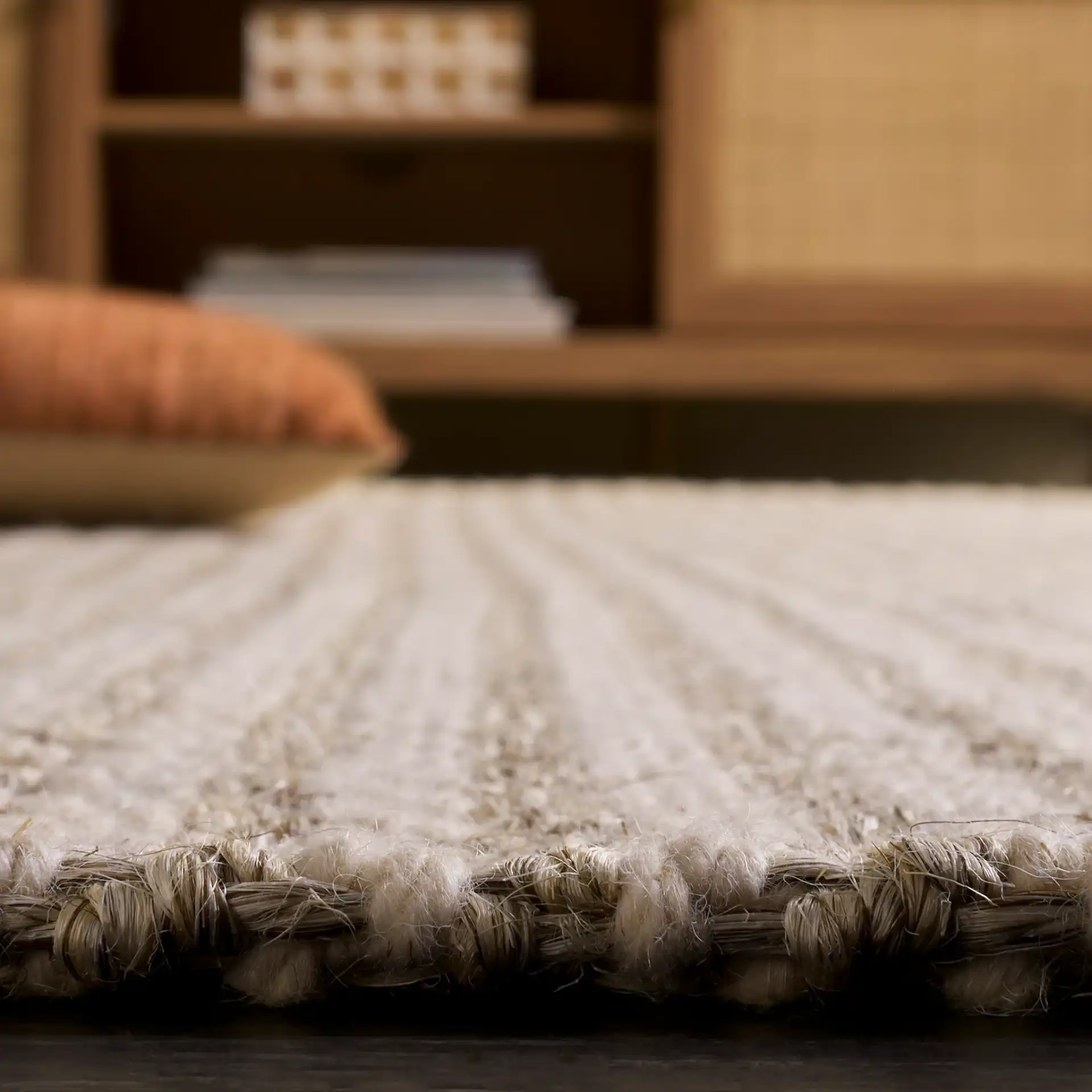 Tulum Herringbone Rug in Ivory / Gray in a styled room