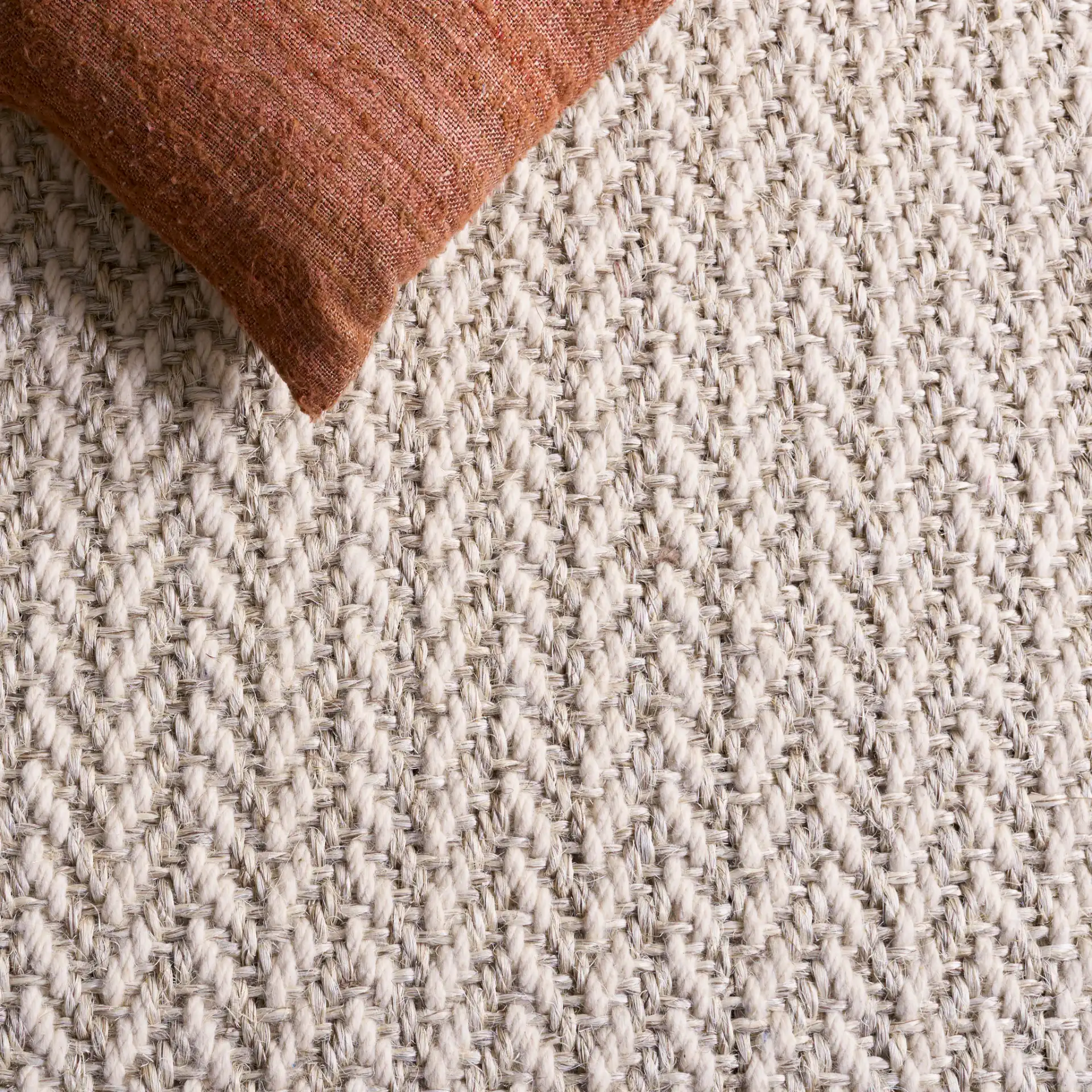 Tulum Herringbone Rug in Ivory / Gray in a styled room