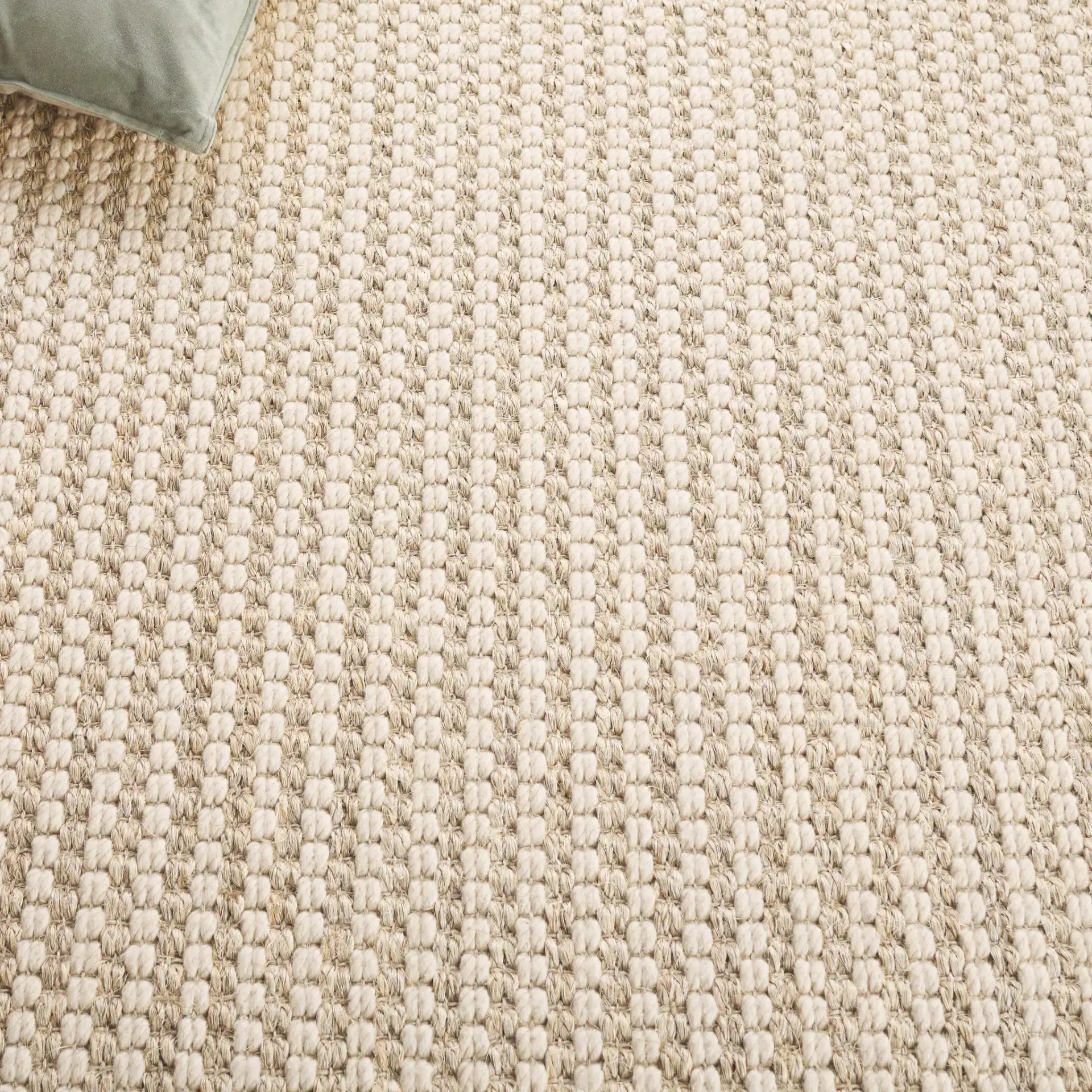 Palm Beach Waffle Bordered Rug in Ivory in a styled room
