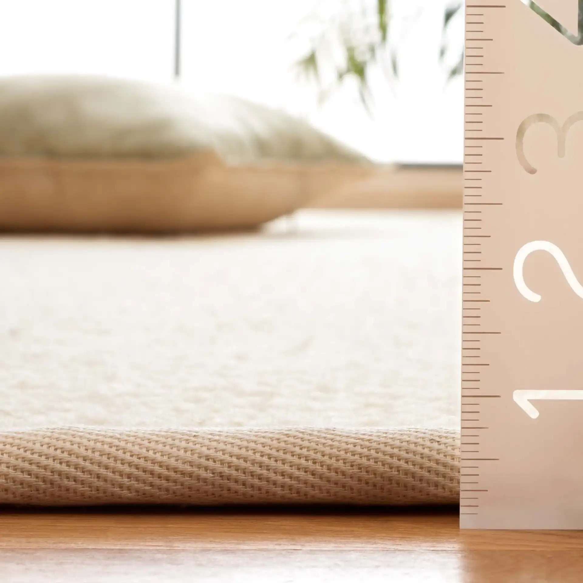 Palm Beach Basketweave Border Wool Rug in Ivory in a styled room