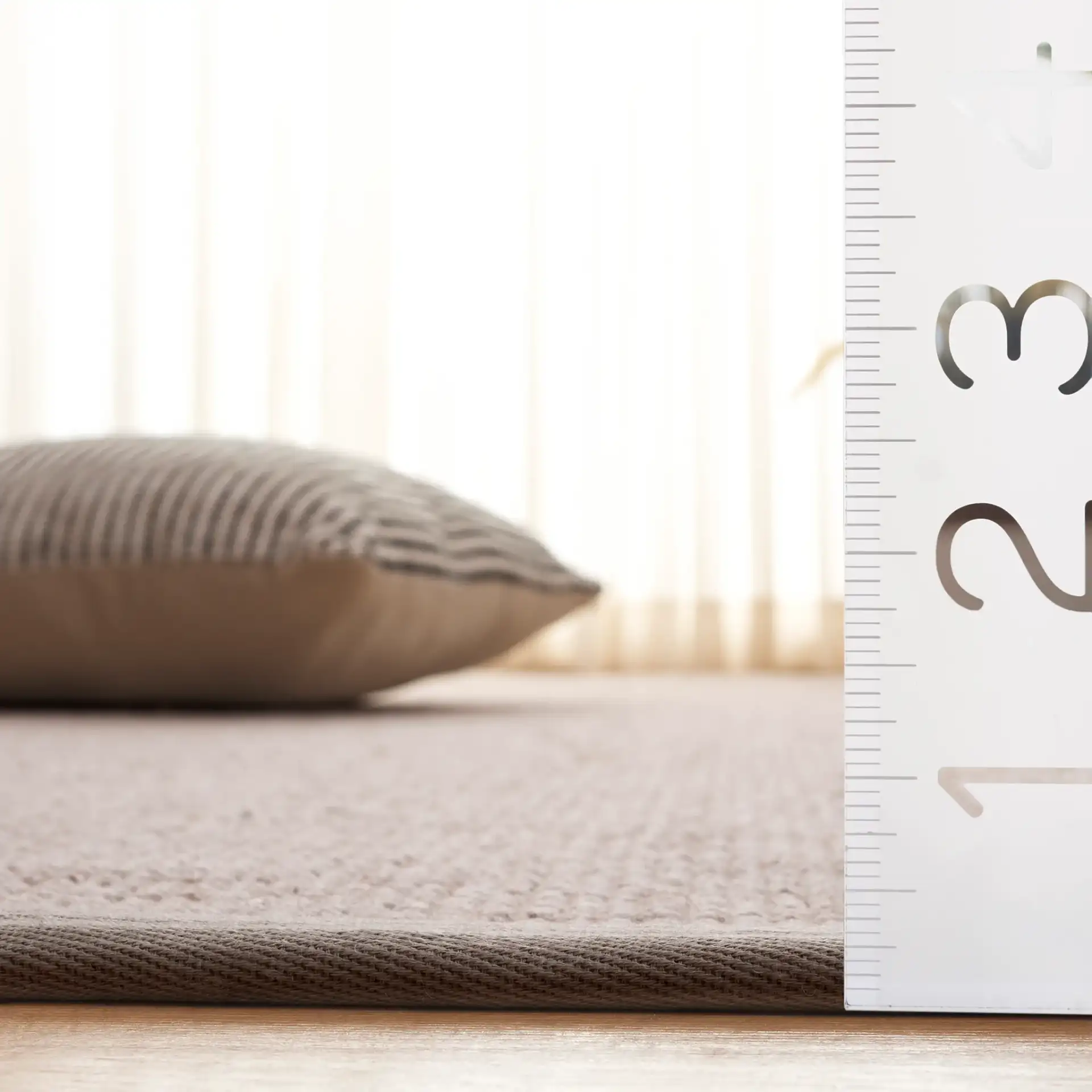 Seaside Bordered Wool Rug in Gray / Ivory in a styled room