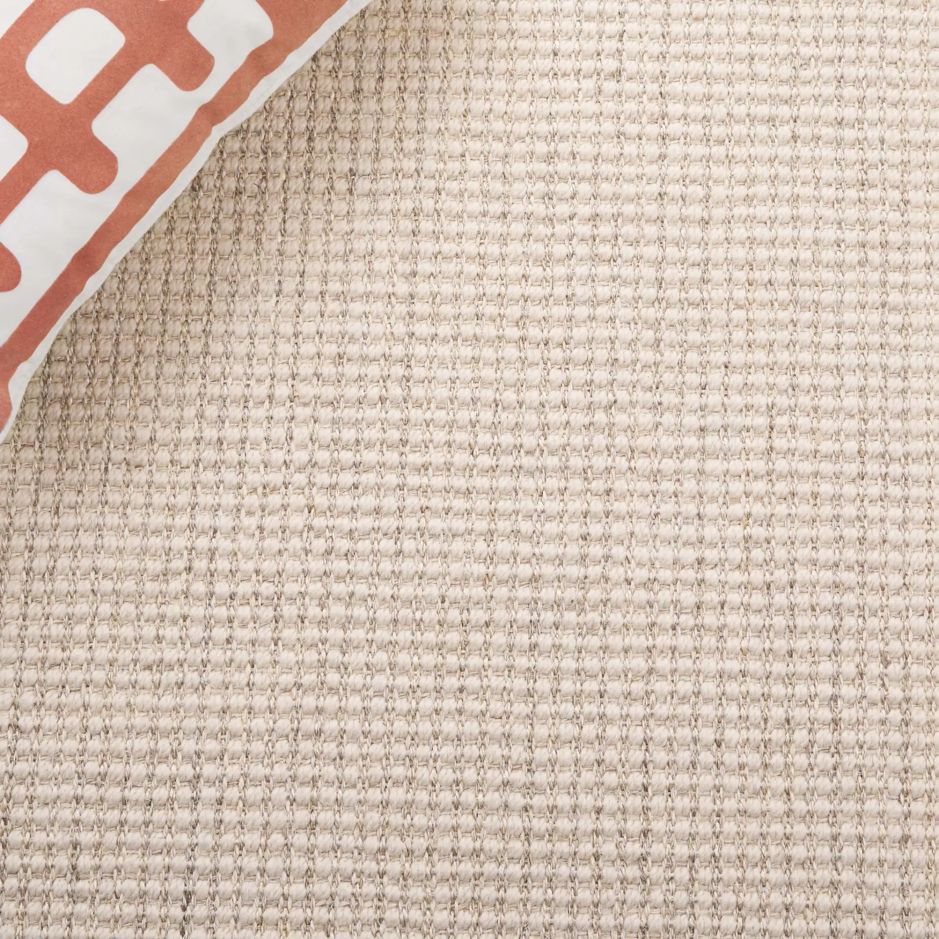 Palm Beach Grid Weave Bordered Rug in Ivory in a styled room