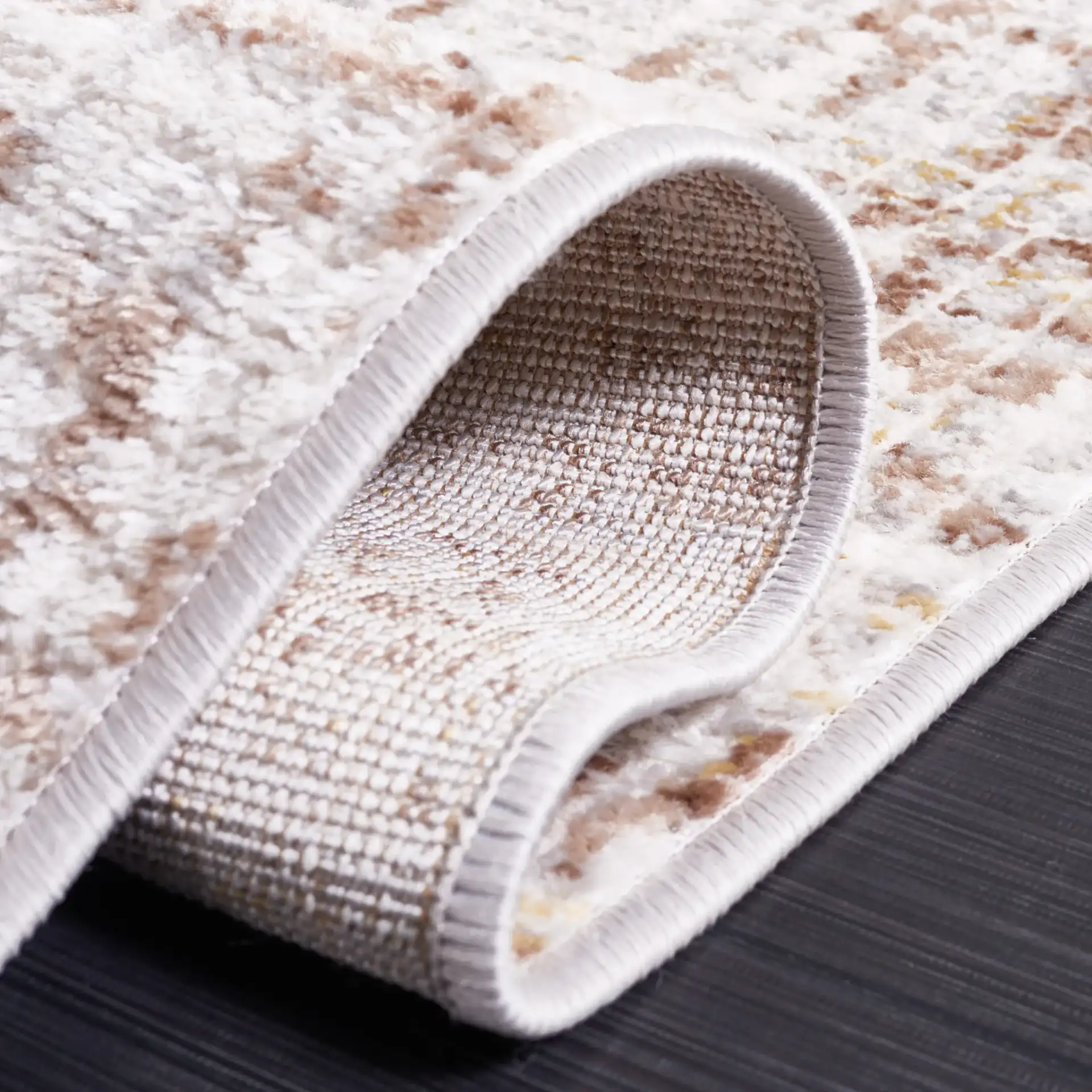 Palma Textured Grid Rug in Beige / Brown in a styled room