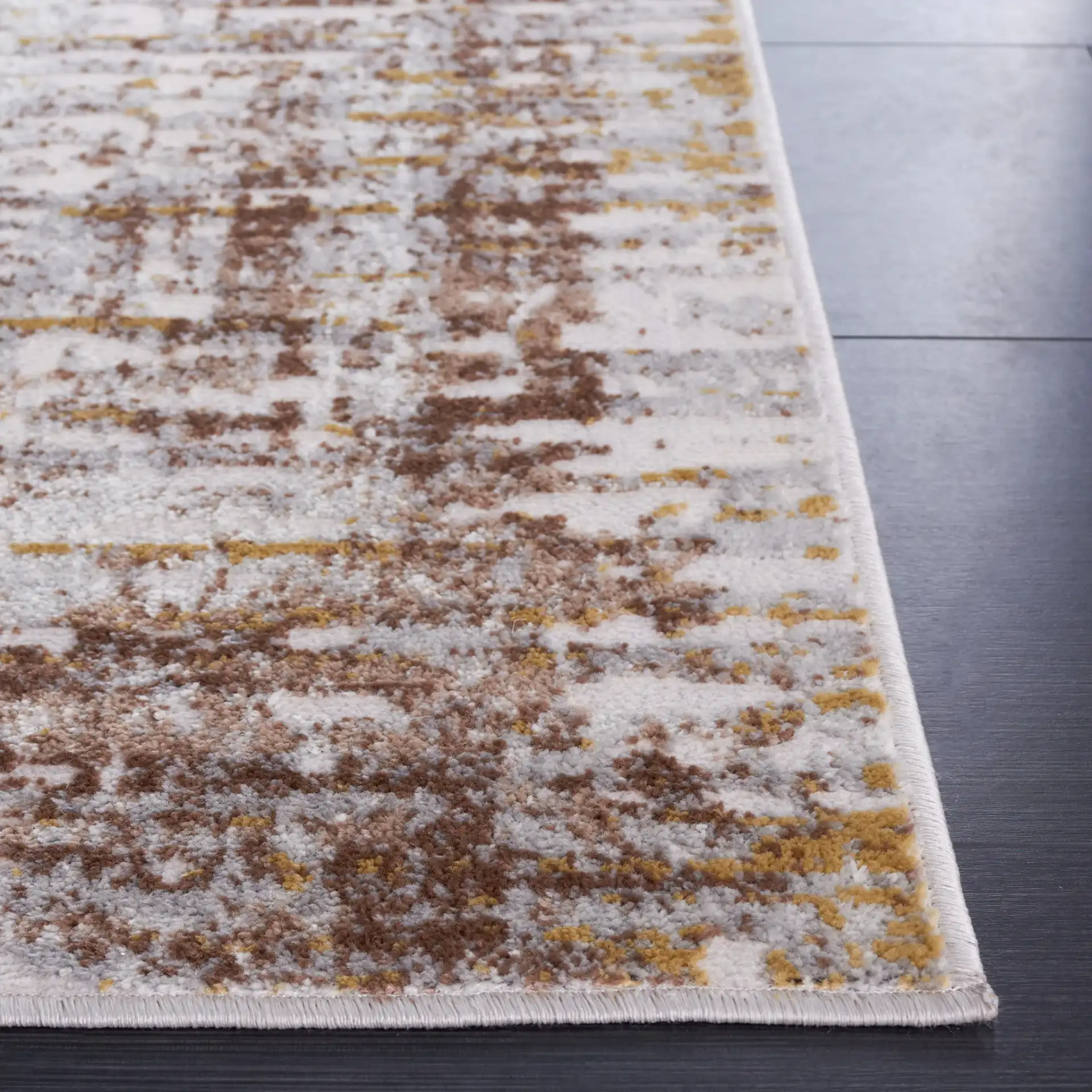 Palma Abstract Panel Rug in Beige / Brown in a styled room