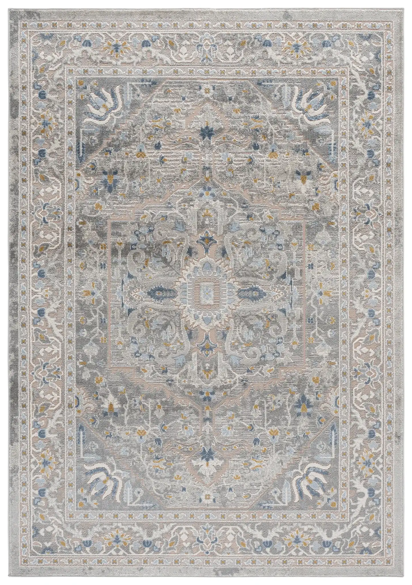 Palma Medallion Bordered Rug in Gray