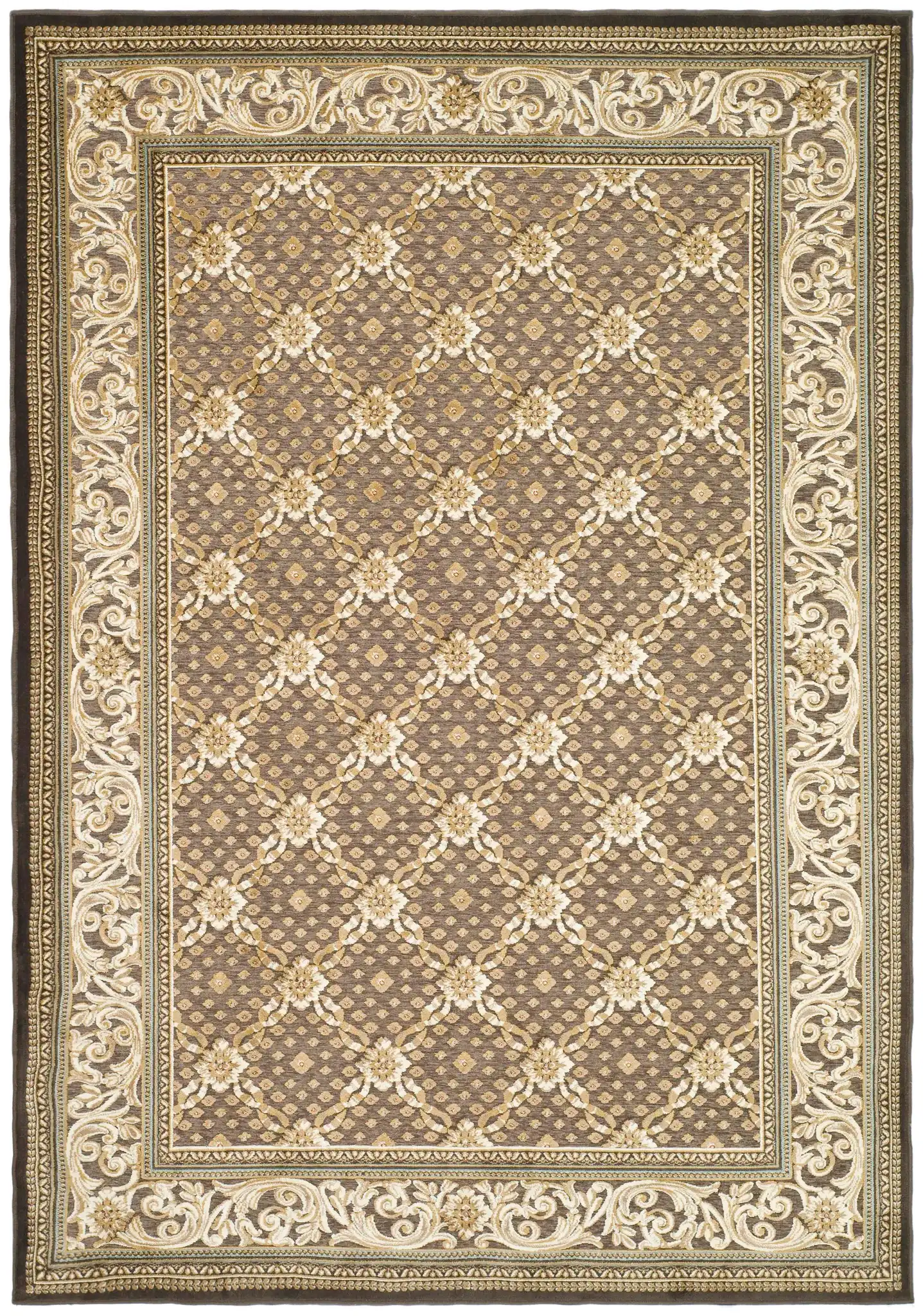 Paradise Floral Lattice Rug in Cream, detail view