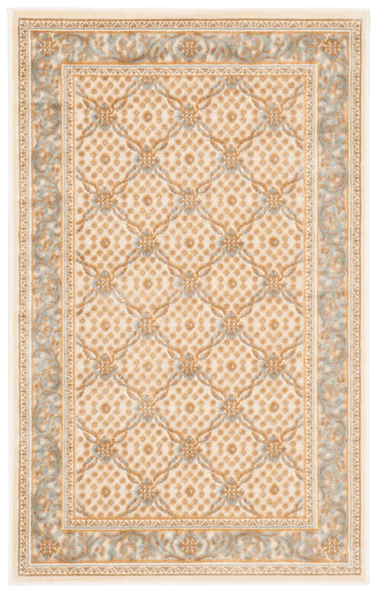 Paradise Floral Lattice Rug in Cream, detail view