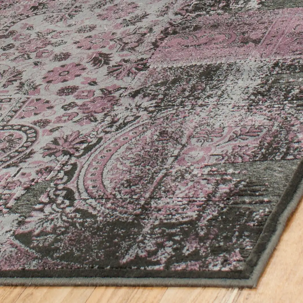 Paradise Patchwork Panel Rug in Charcoal / Multicolor in a styled room