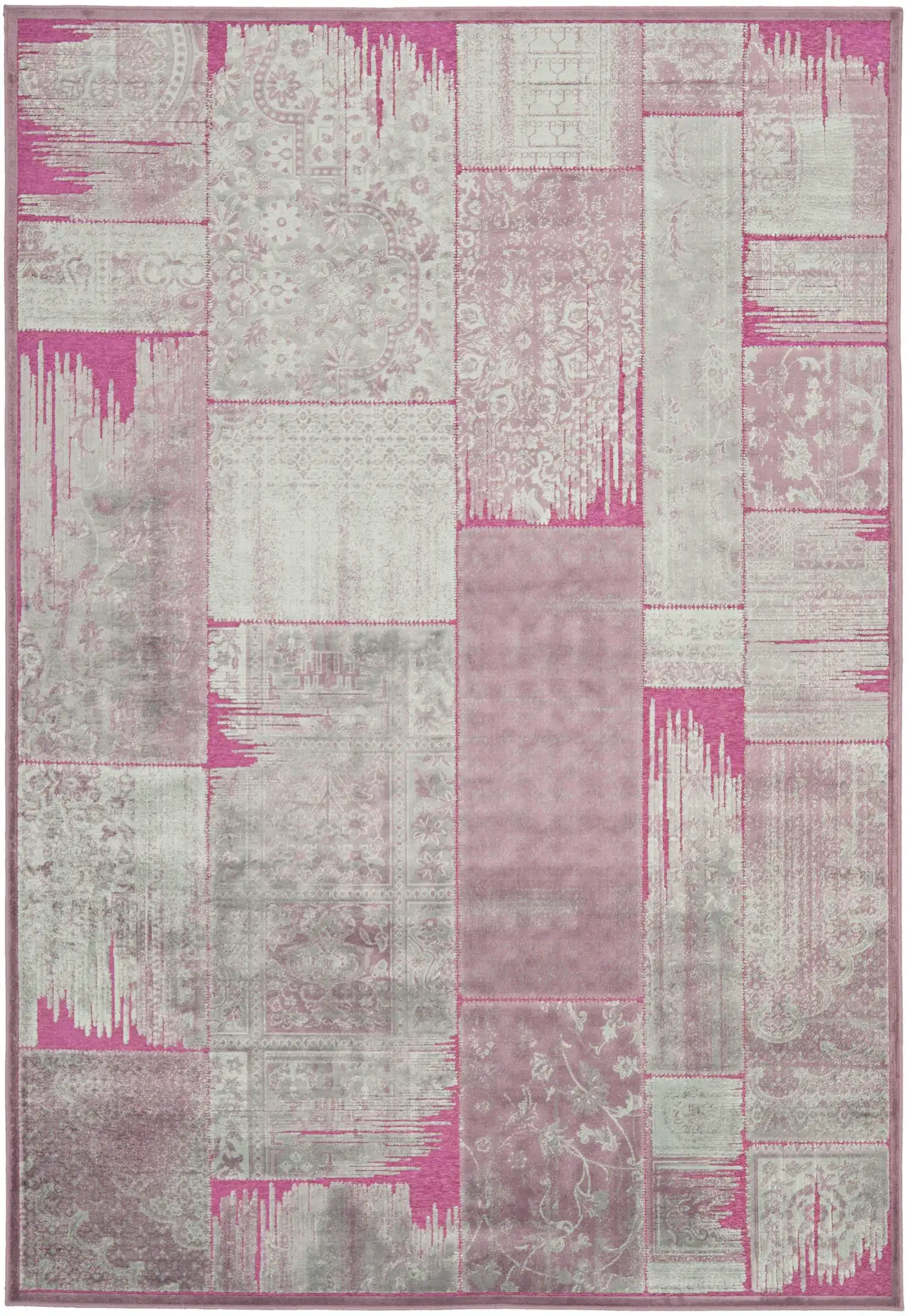 Paradise Patchwork Panel Rug in Purple / Fuchsia, detail view