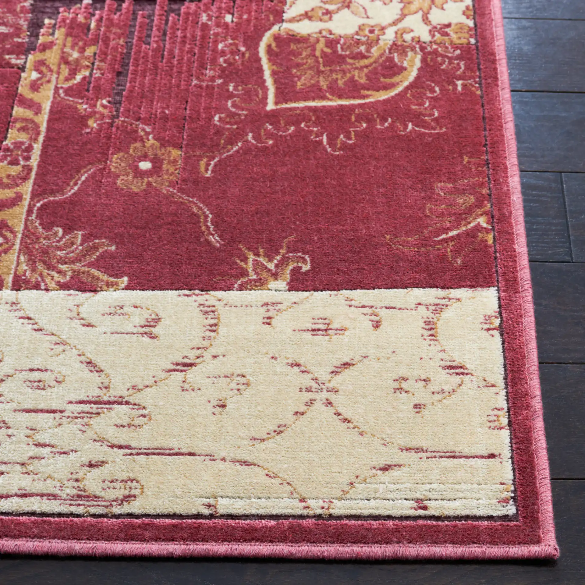 Paradise Patchwork Floral Rug in Red / Multicolor in a styled room