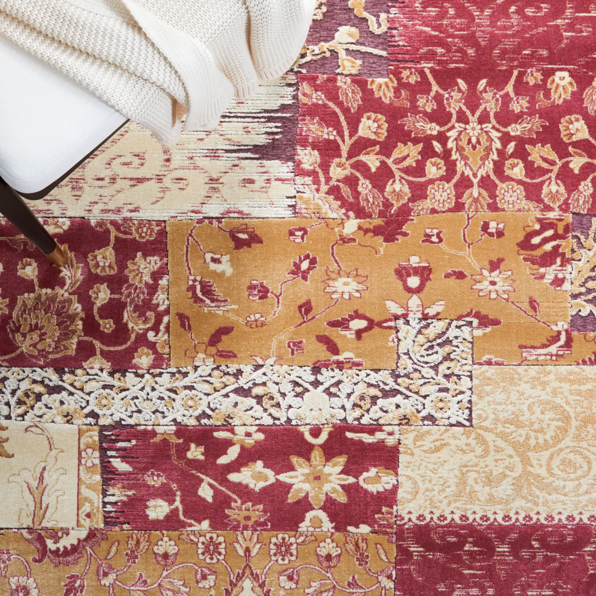Paradise Patchwork Floral Rug in Red / Multicolor in a styled room