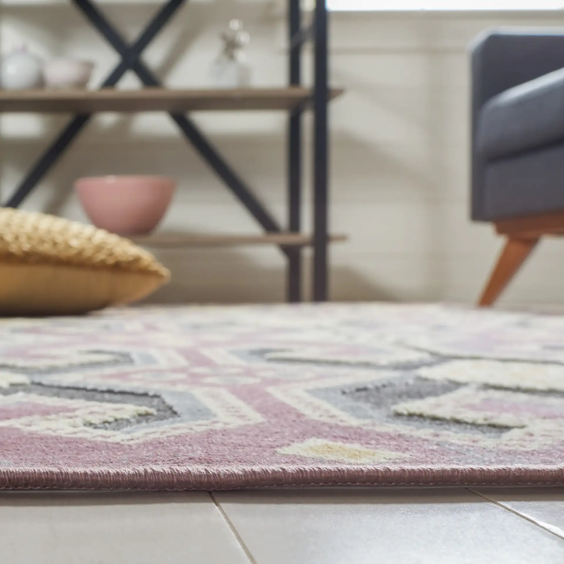 Paradise Thom Felica Stepped Diamond Rug in Purple / Multicolor in a styled room