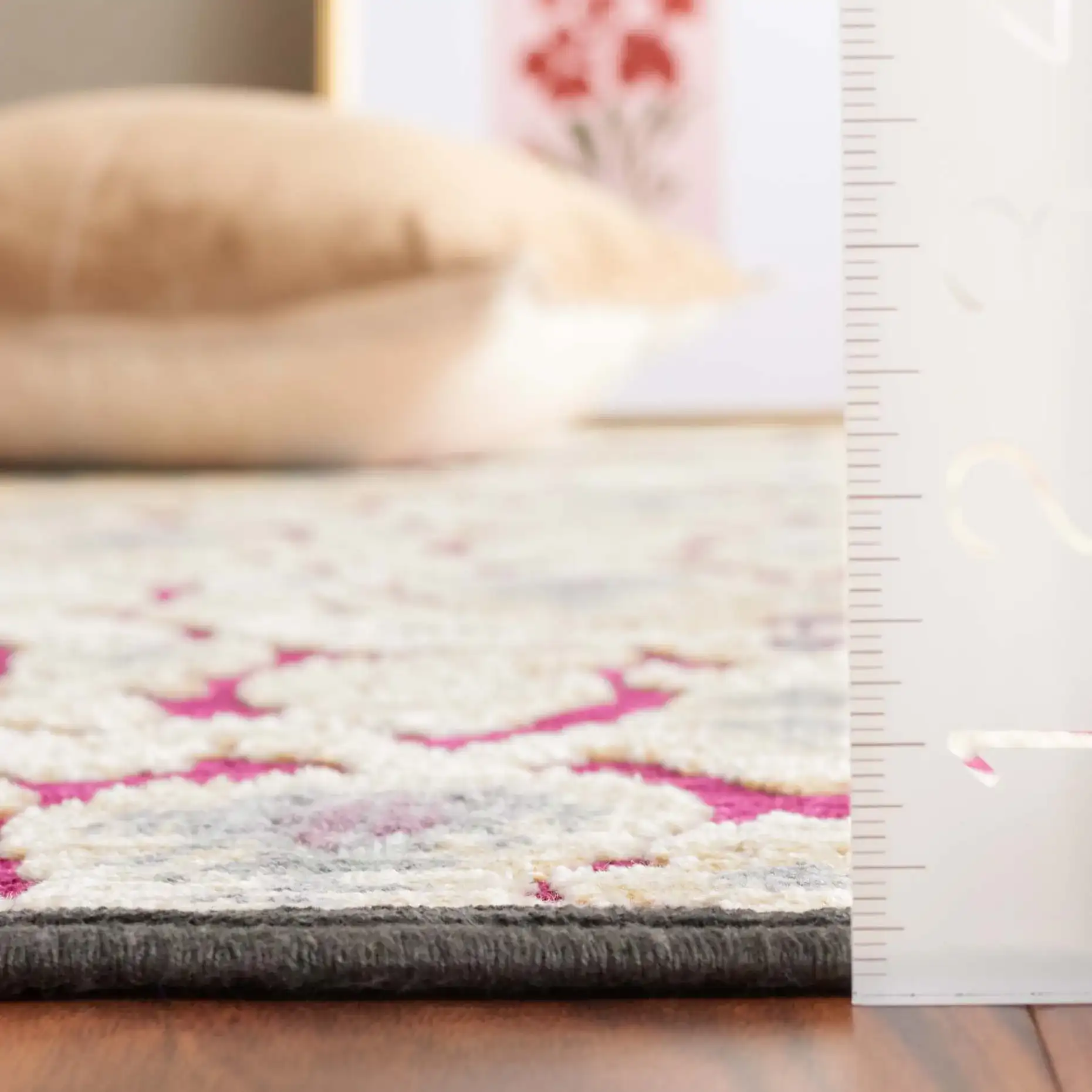 Paradise David Easton Ikat Rug in Anthracite / Fuchsia in a styled room