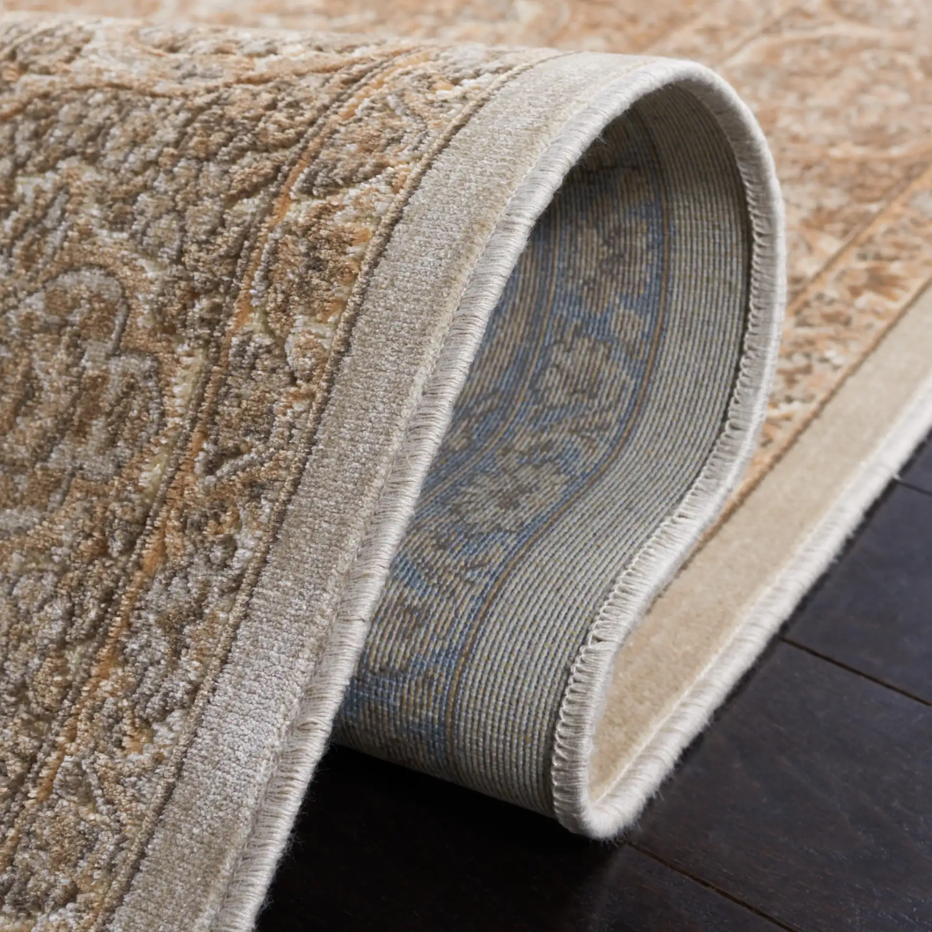 Paradise Medallion Border Rug in Stone / Cream in a styled room