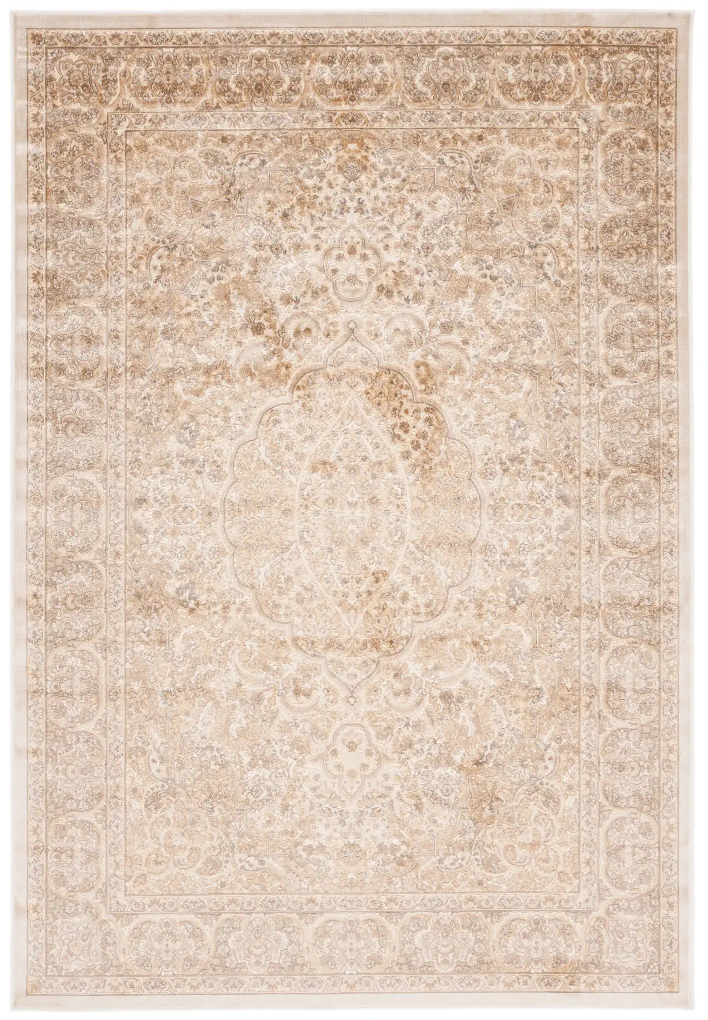 Paradise Medallion Border Rug in Stone / Cream