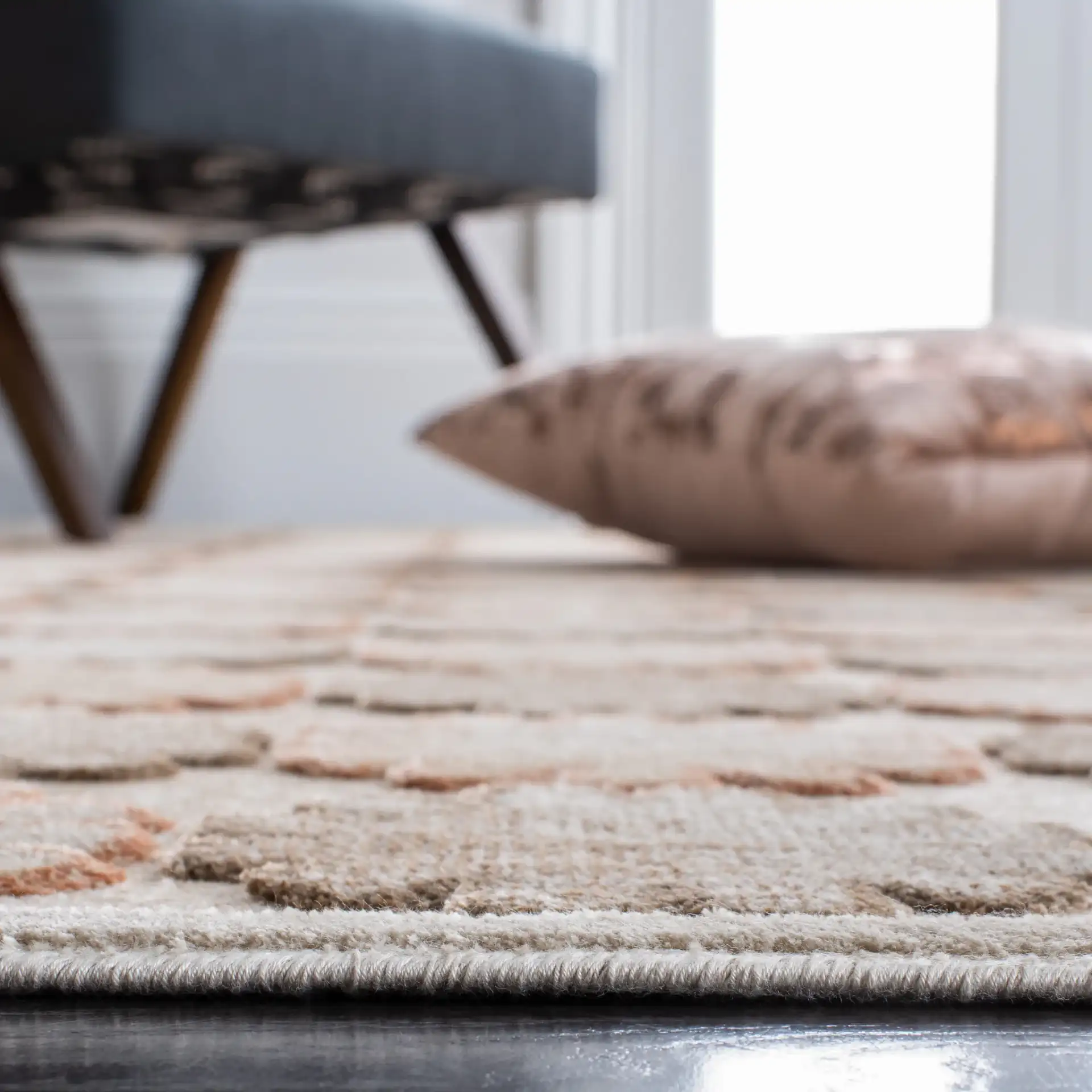 Paradise Trellis Tile Rug in Stone in a styled room