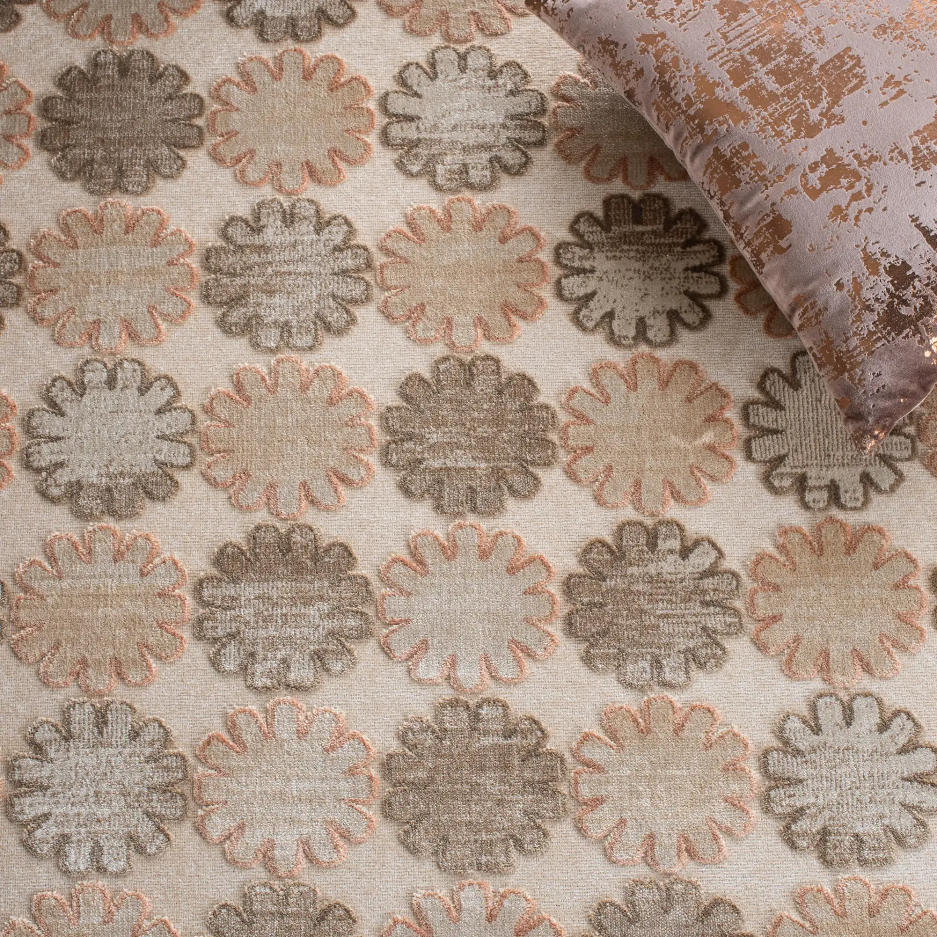 Paradise Trellis Tile Rug in Stone in a styled room