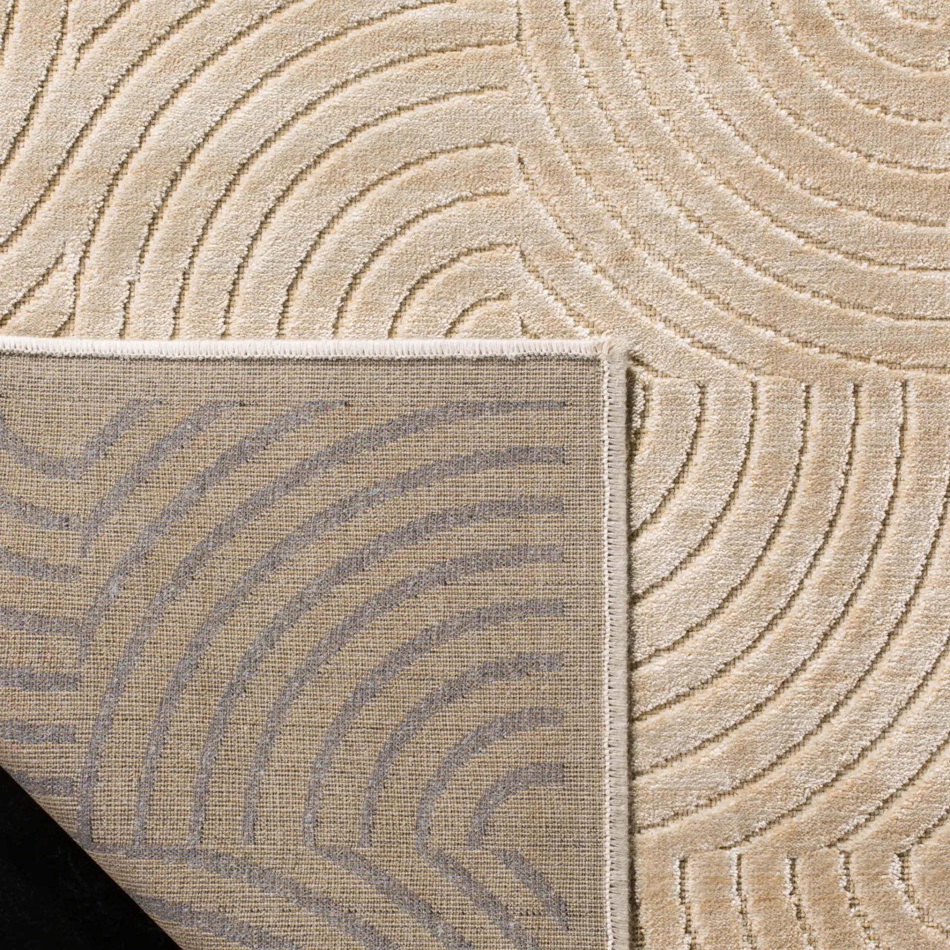 Paradise Concentric Arc Rug in Stone in a styled room