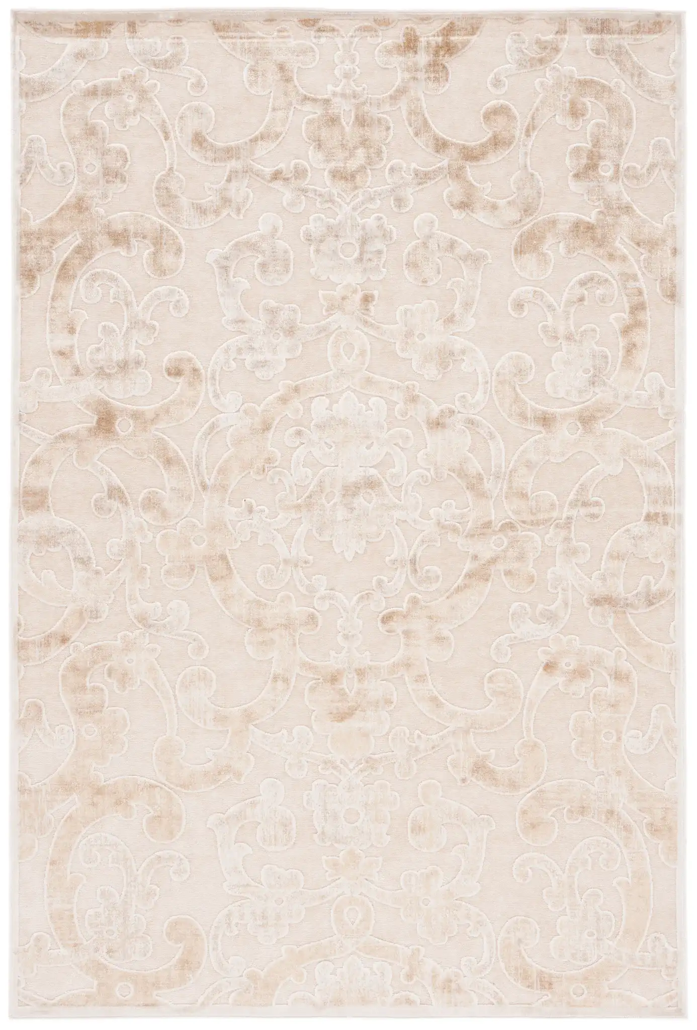 Paradise Scrolling Vine Viscose Rug in Stone / Cream