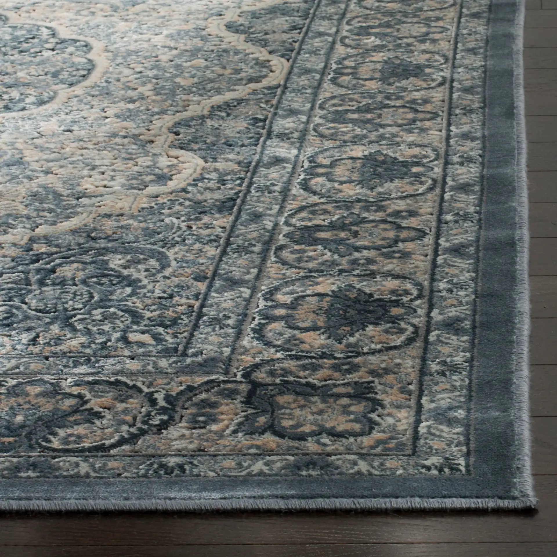 Paradise Floral Medallion Rug in Light Blue / Blue in a styled room