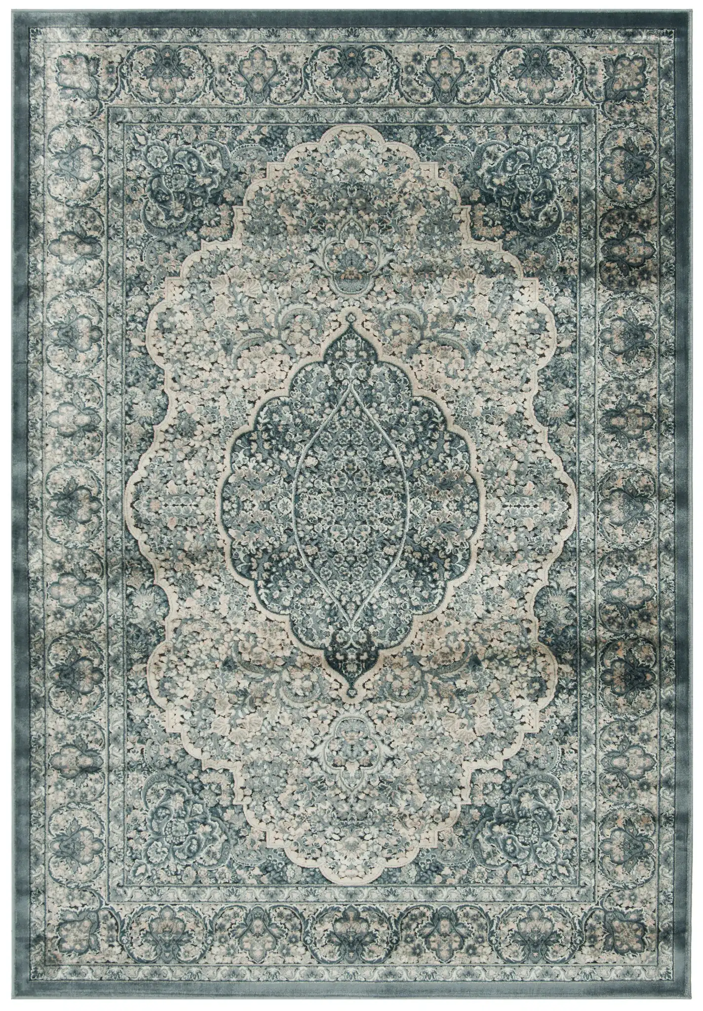 Paradise Floral Medallion Rug in Light Blue / Blue, detail view