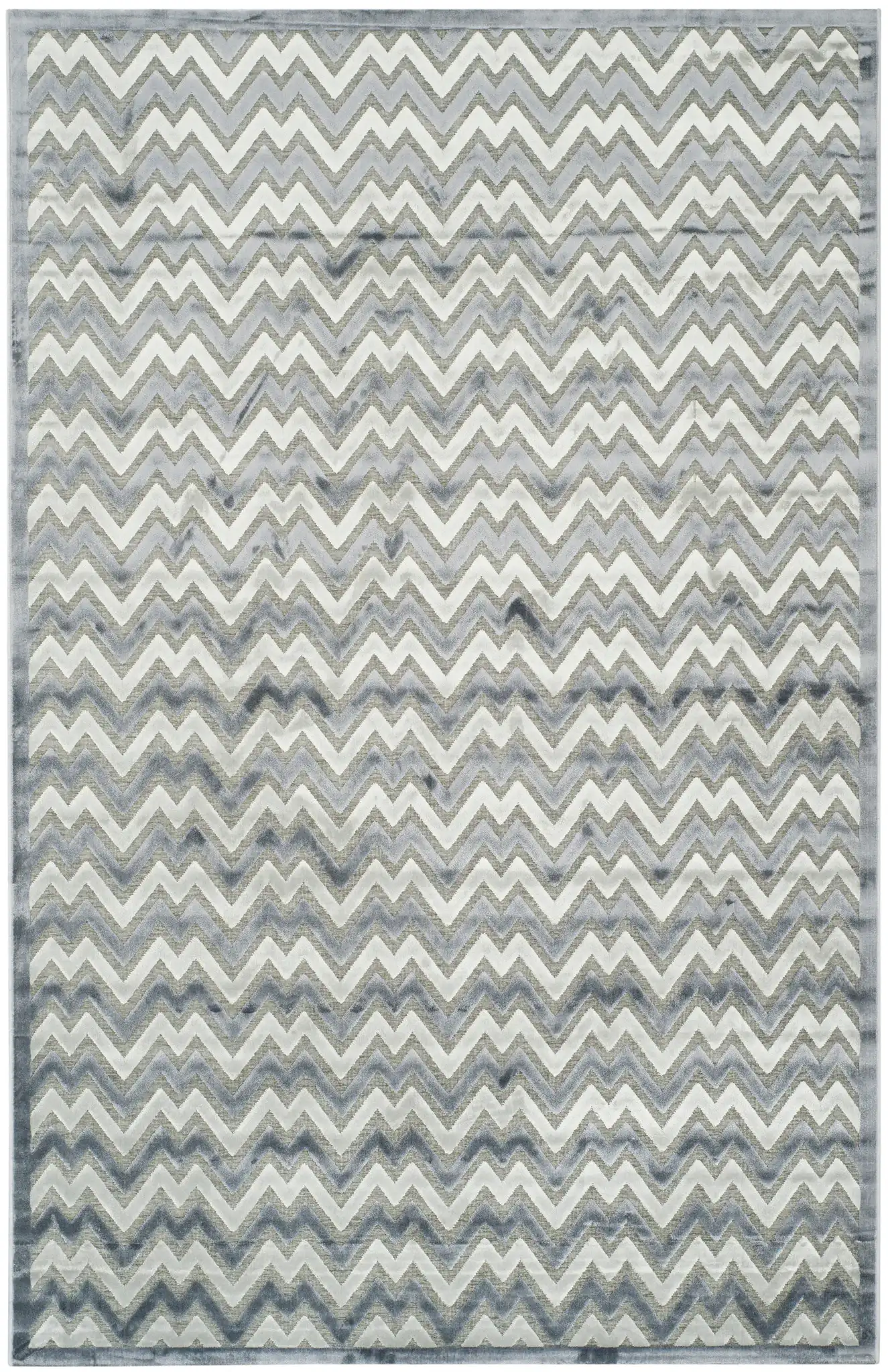 Paradise Chevron Border Rug in Light Gray / Dark Gray, detail view