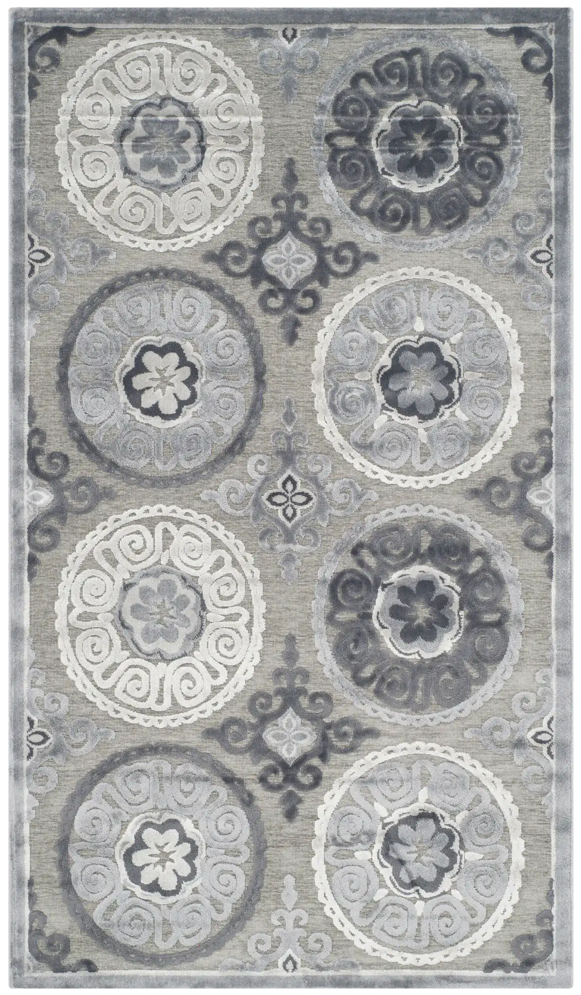 Paradise Circular Medallion Rug in Light Gray / Dark Gray, detail view
