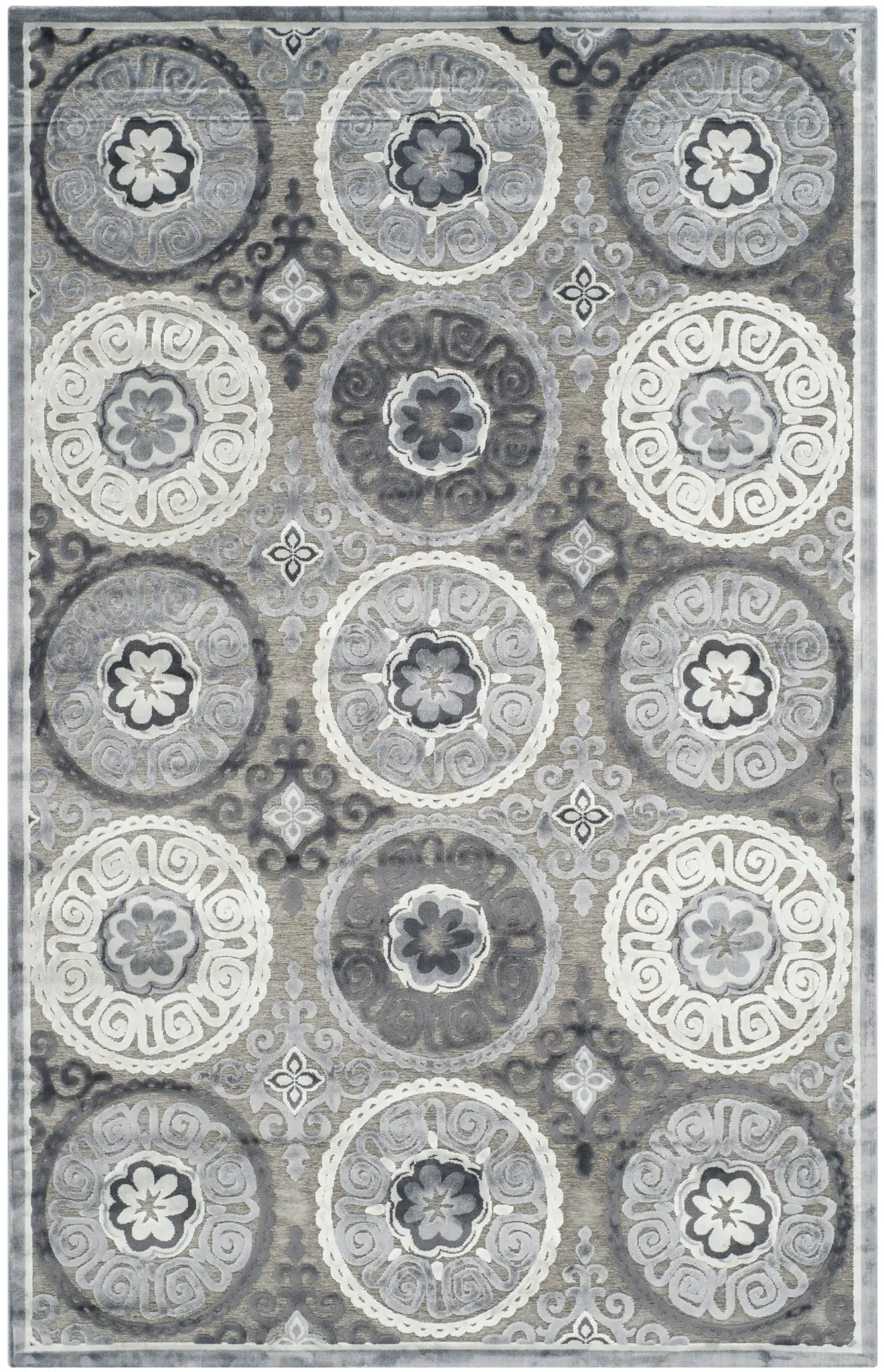 Paradise Circular Medallion Rug in Light Gray / Dark Gray