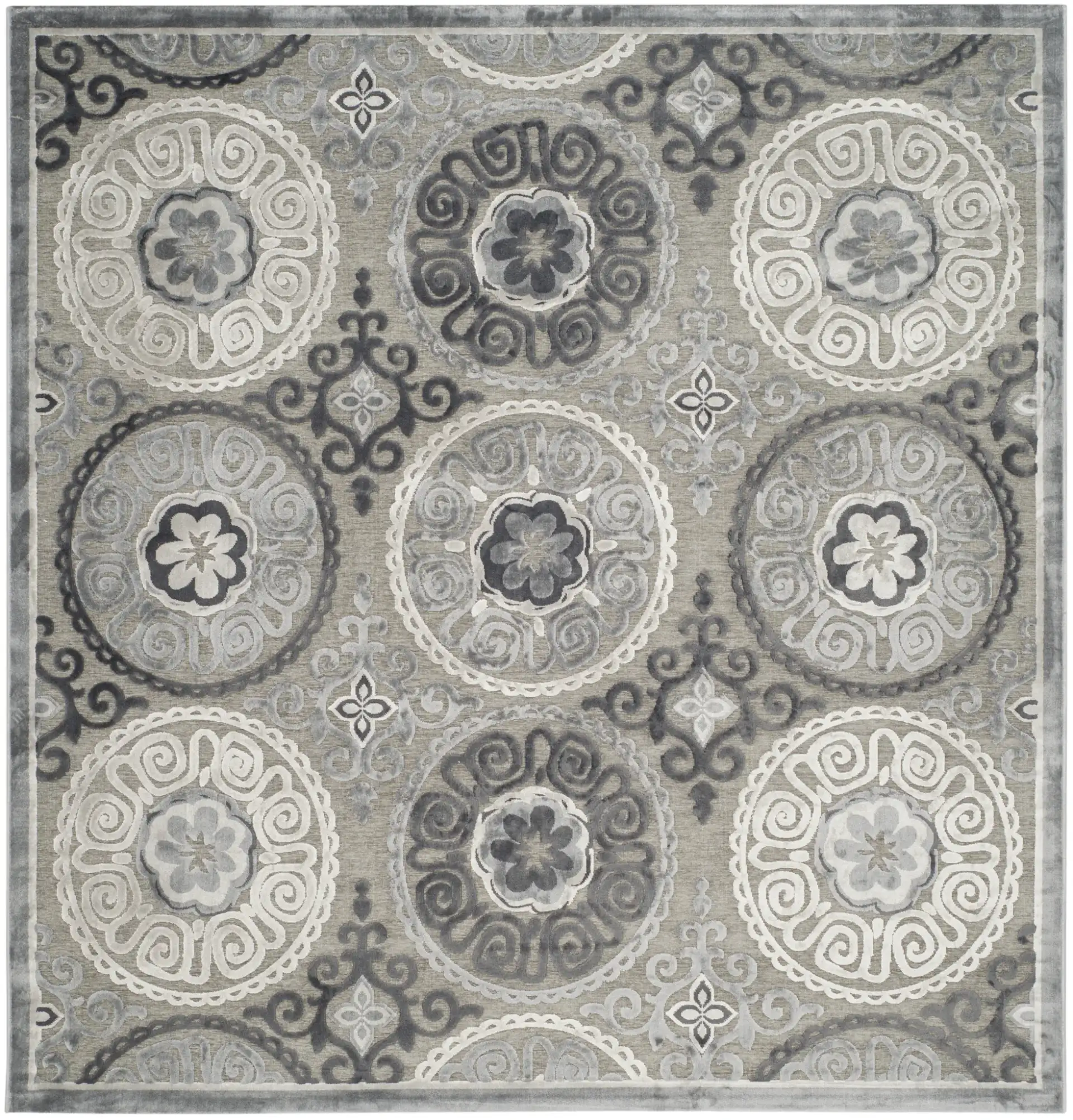 Paradise Circular Medallion Rug in Light Gray / Dark Gray, detail view