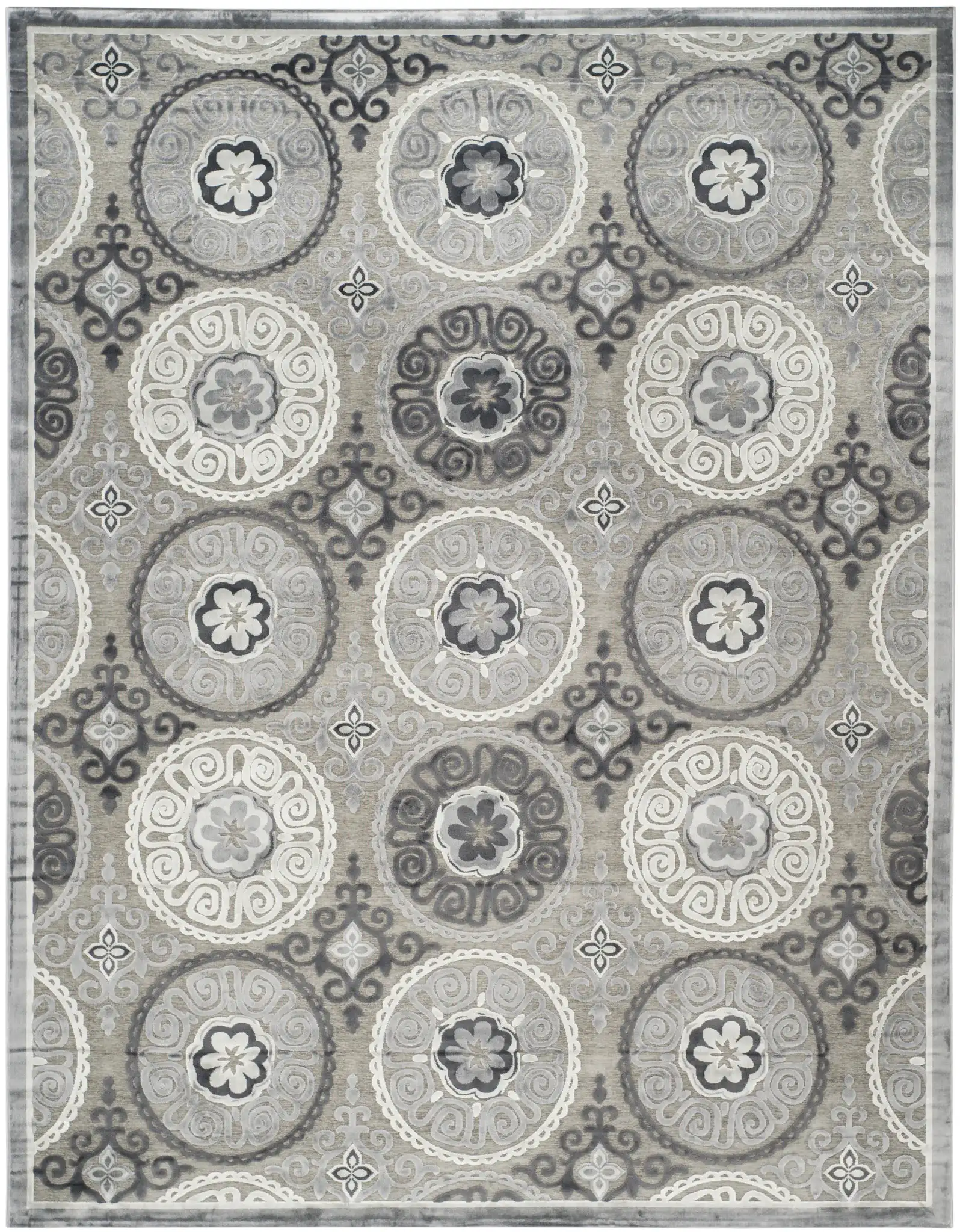 Paradise Circular Medallion Rug in Light Gray / Dark Gray, detail view