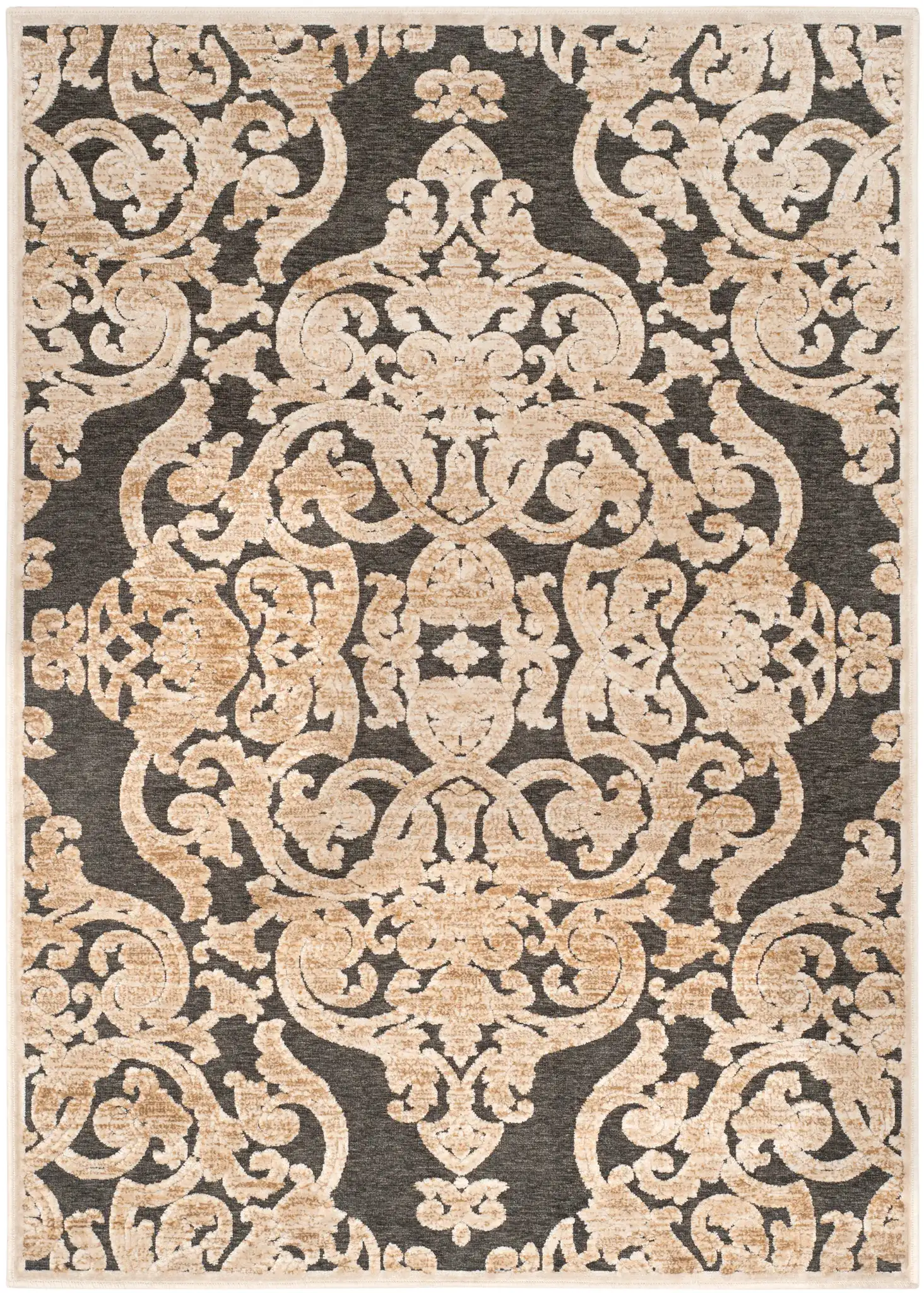 Paradise Large-Scale Damask Rug in Stone / Anthracite, detail view