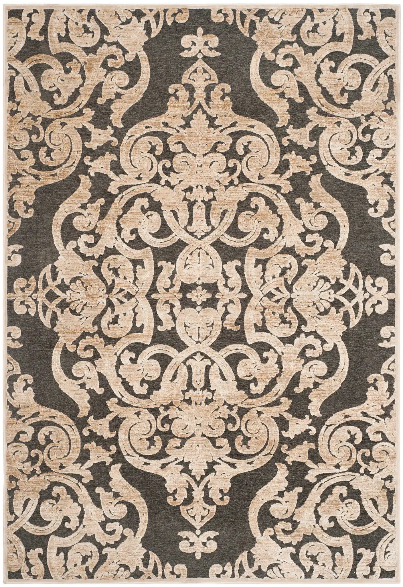 Paradise Large-Scale Damask Rug in Stone / Anthracite