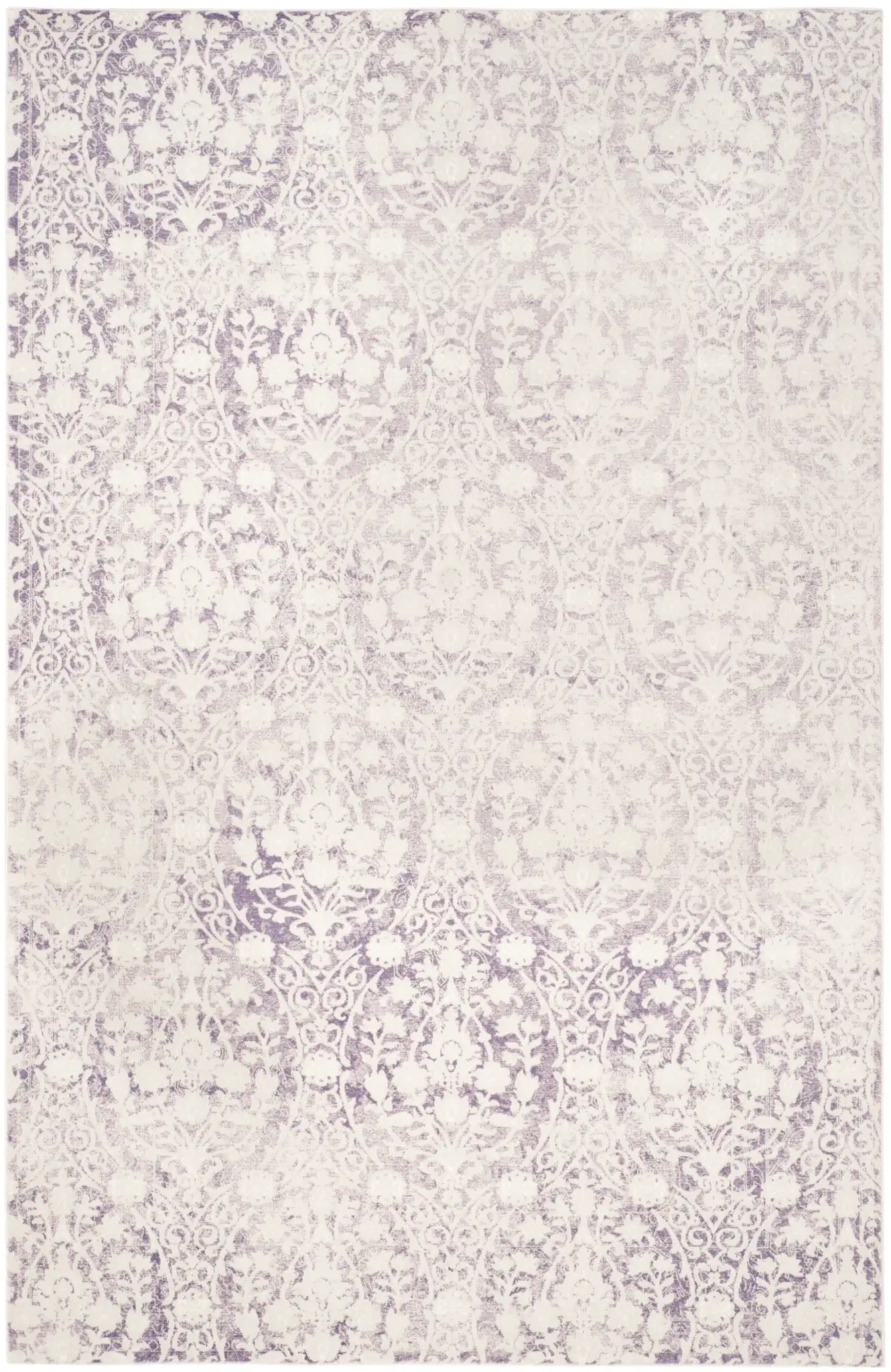 Passion Distressed Damask Rug in Lavender / Ivory