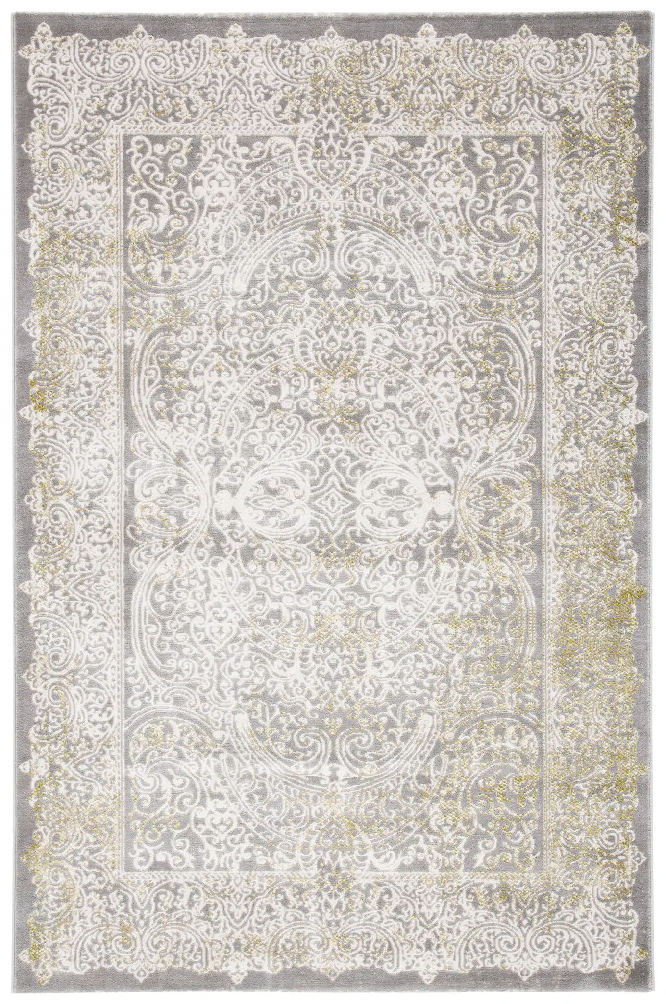 Passion Distressed Scroll Medallion Rug in Gray / Green