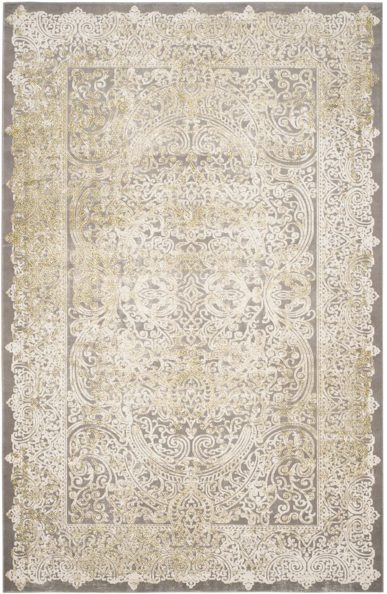 Passion Distressed Scroll Medallion Rug in Gray / Green