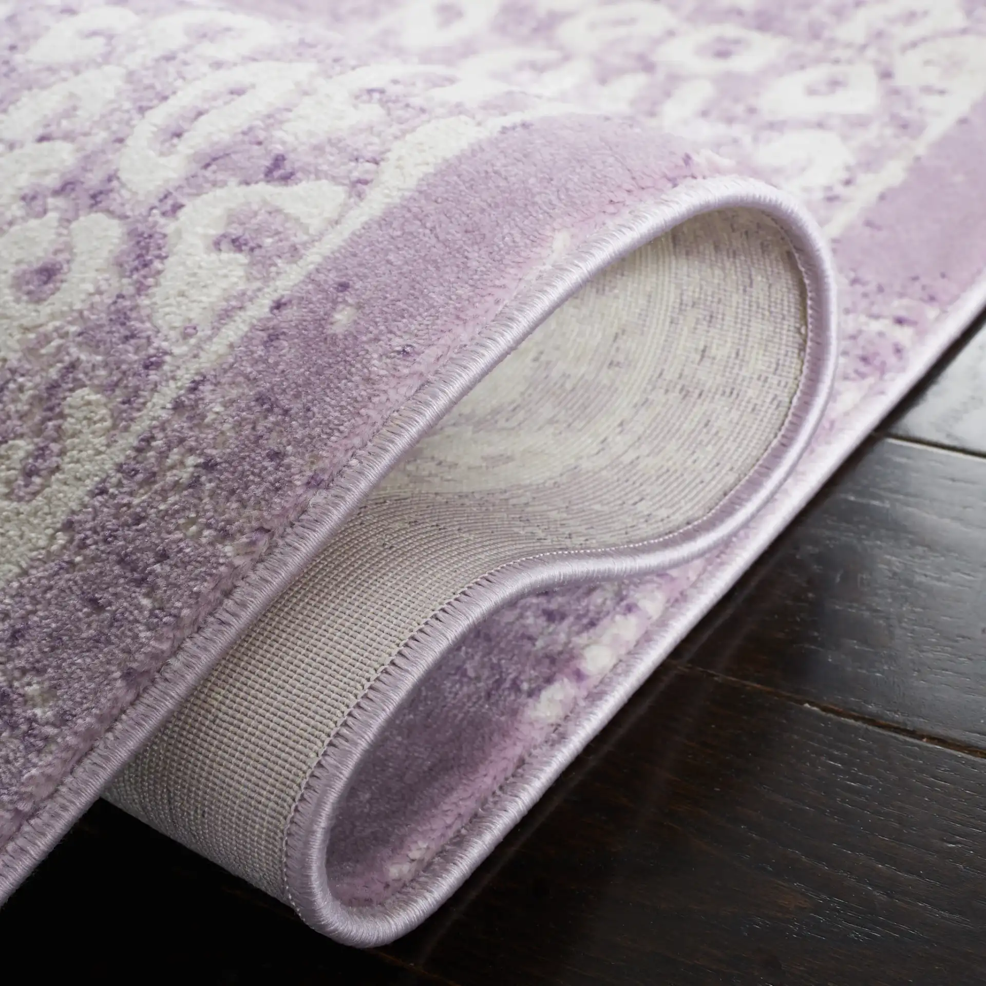 Passion Glam Leopard Border Rug in Purple / Beige in a styled room