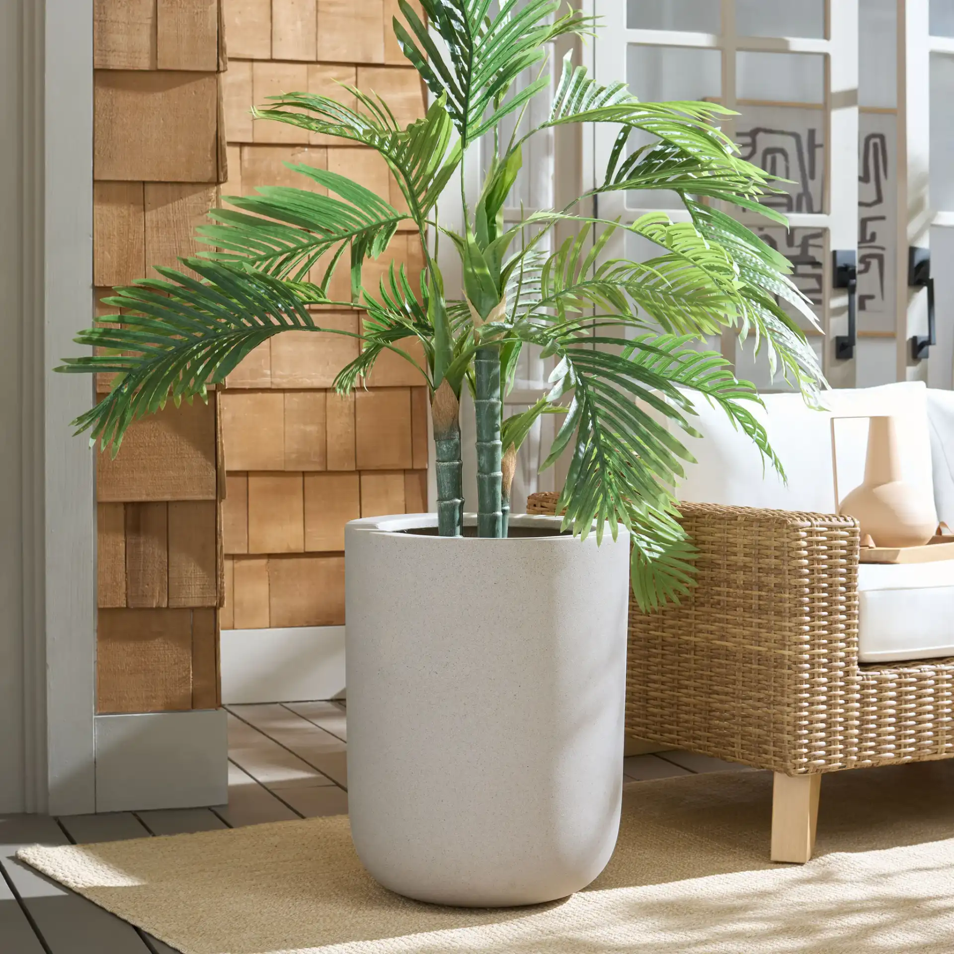 Ethan Planter Pot in Beige in a styled room